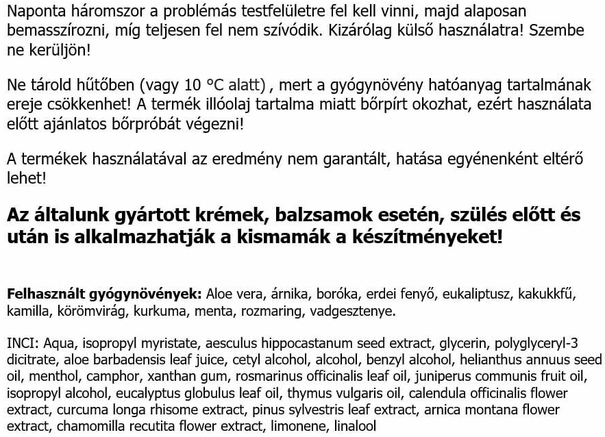 HillVital Gyógyfüves Mesterbalzsam összetevők, használati útmutató HillVital Gyógyfüves Mesterbalzsam összetevők, használati útmutató
