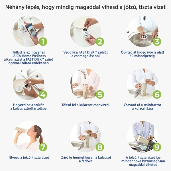 myLAICA rozsdamentes, FAST DISK rendszerű vízszűrő kulacs pánttal myLAICA rozsdamentes, FAST DISK rendszerű vízszűrő kulacs pánttal