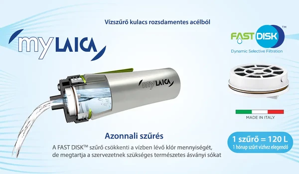 myLAICA rozsdamentes, FAST DISK rendszerű vízszűrő kulacs pánttal myLAICA rozsdamentes, FAST DISK rendszerű vízszűrő kulacs pánttal
