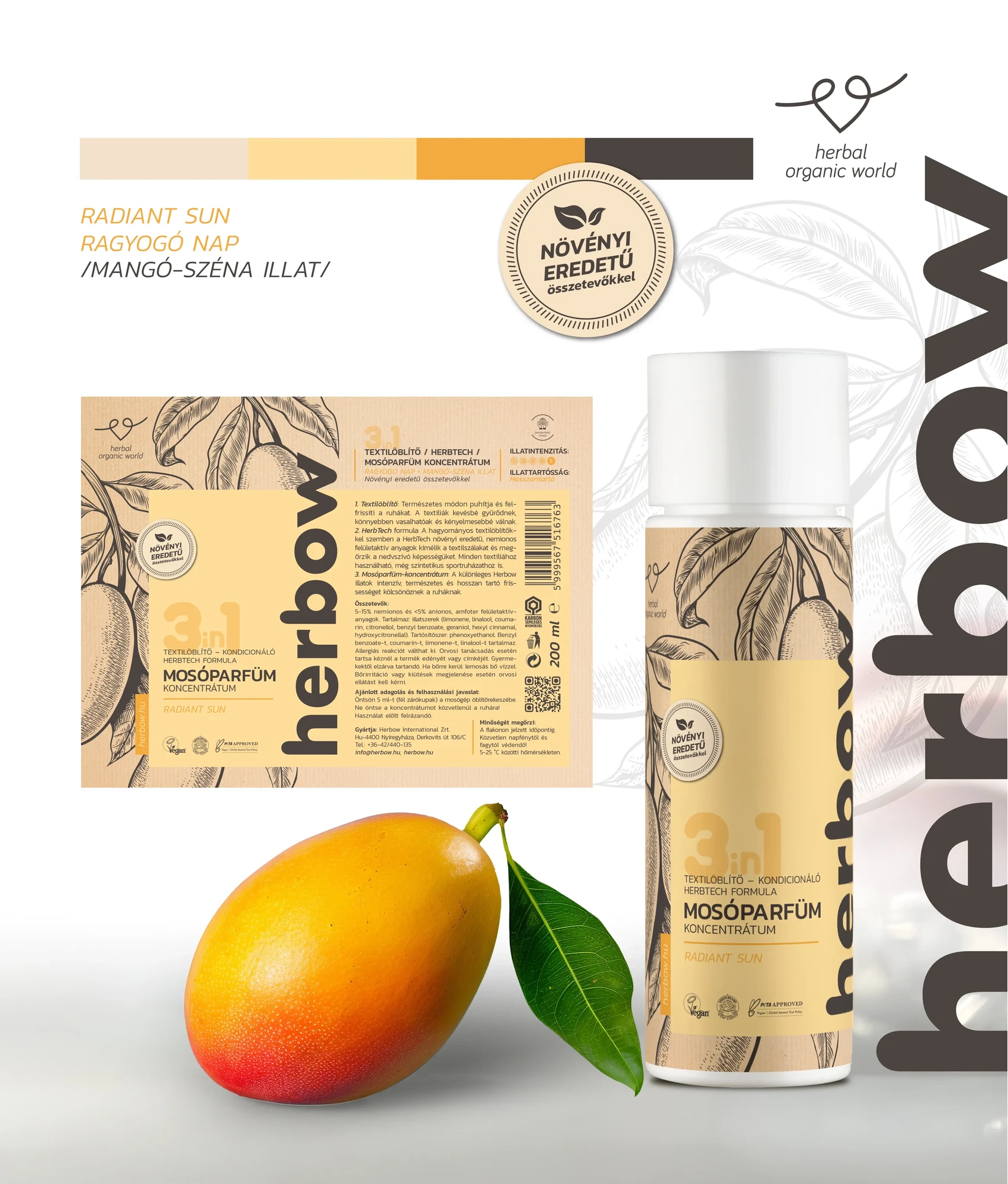 Herbow 3in1 Öblítő és kondicionáló mosóparfüm koncentrátum Ragyogó nap 200ml 40 mosás