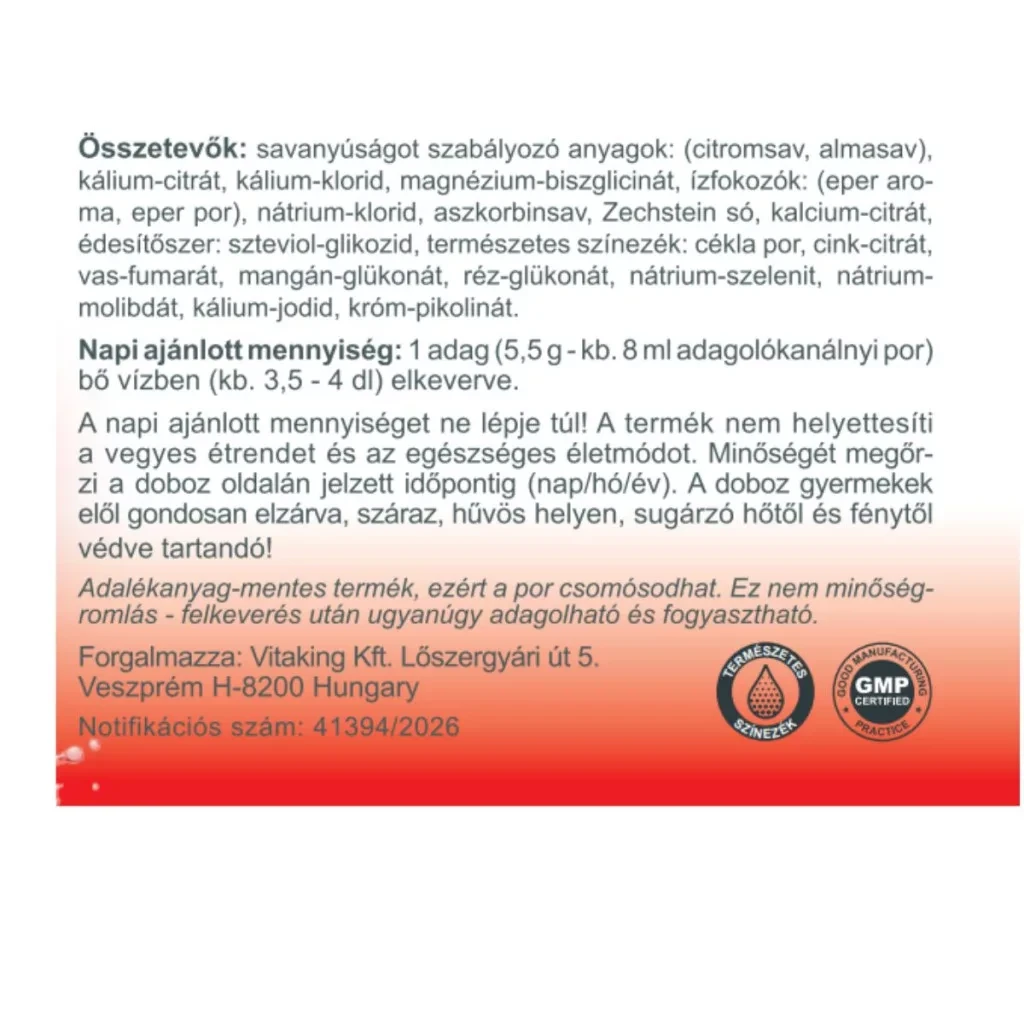 Vitaking Elektrolit Italpor Eper Ízű 165 g (30 adag)