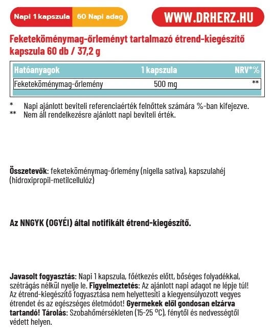Dr.Herz Feketekömény 500 mg Kapszula 60 db