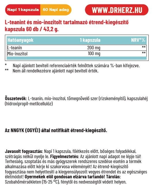 Dr. Herz L-teanin + Inozitol Kapszula 60 db