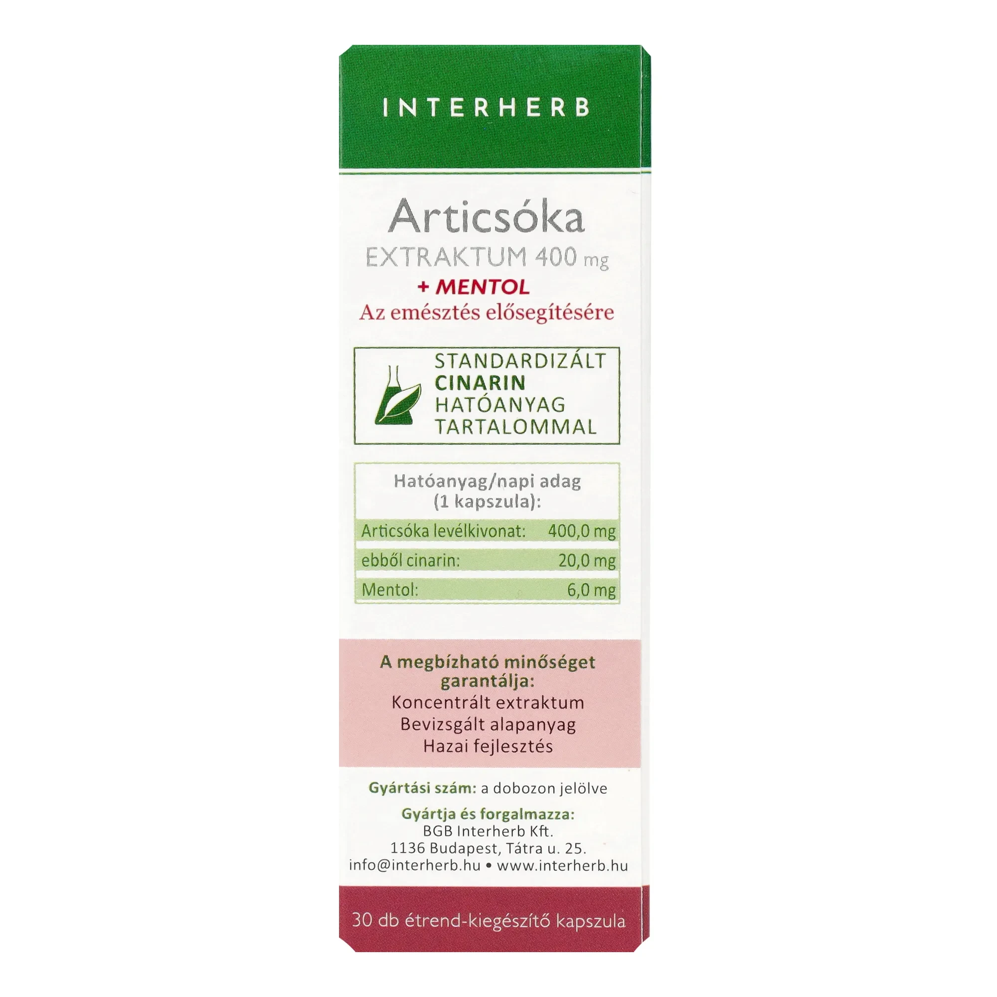 Interherb NAPI1 Articsóka Extraktum + Mentol 400mg 30db
