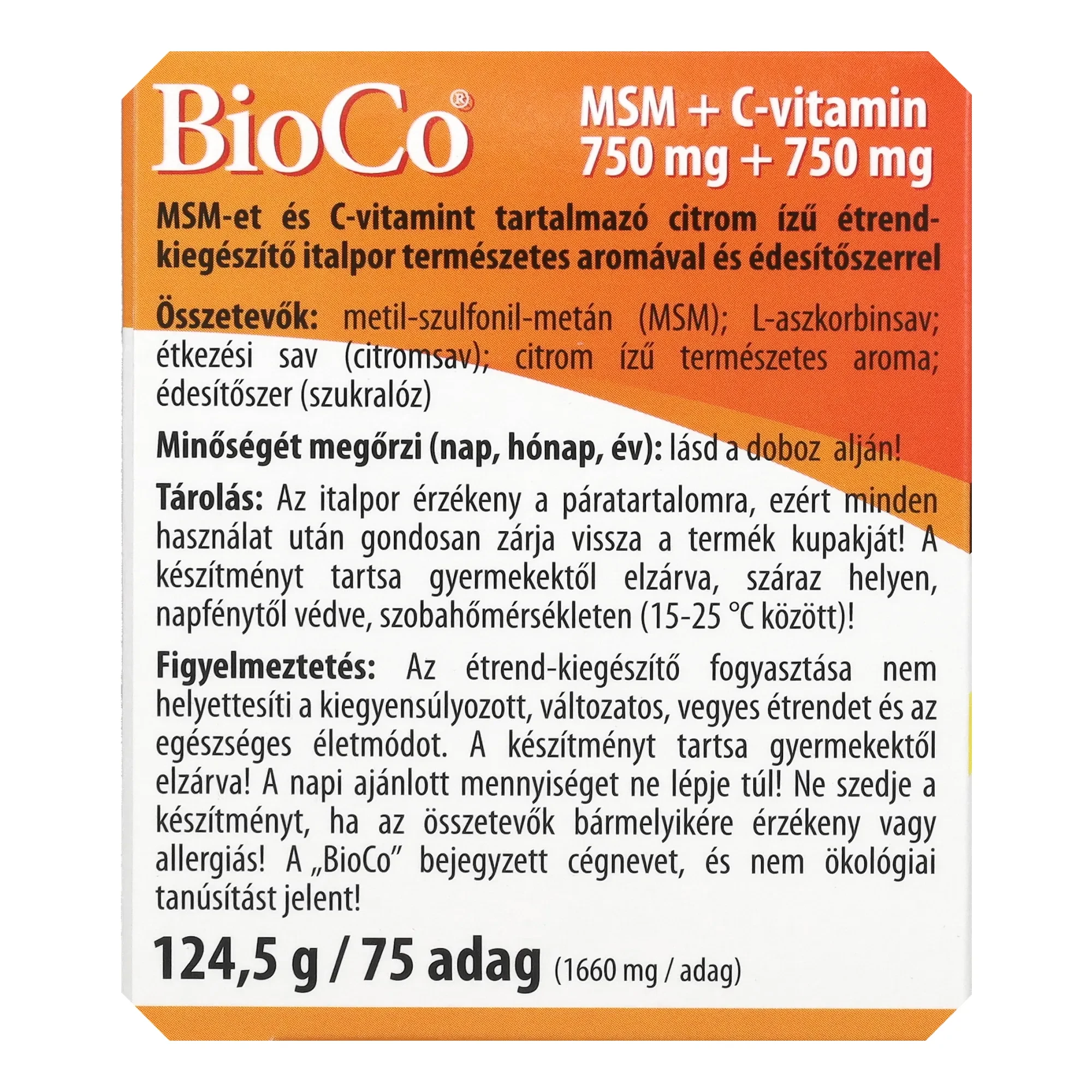BioCo MSM+C-vitamin 750 mg + 750 mg italpor 75 adag
