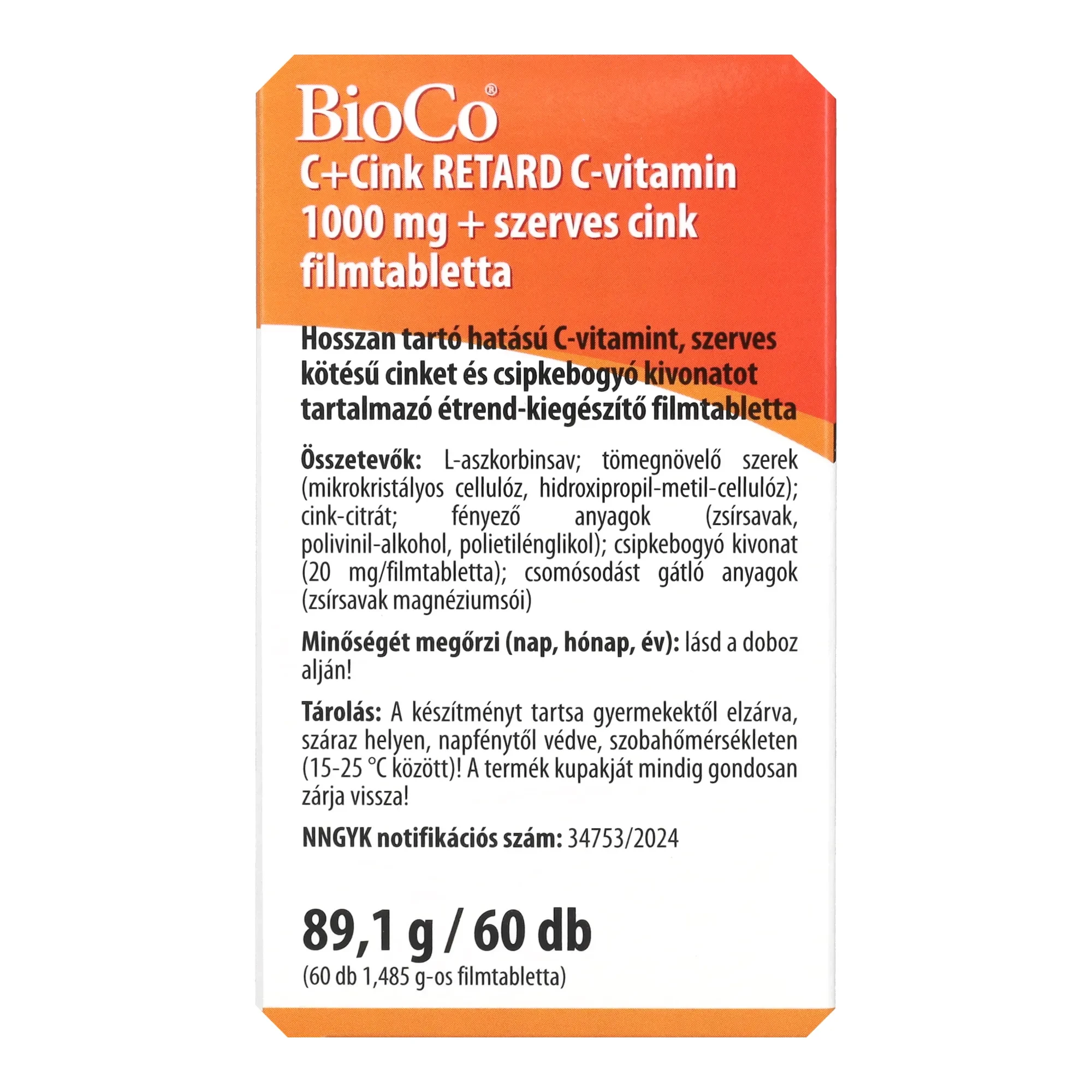 BioCo C+Cink Retard C-vitamin 1000mg+szerves Cink filmtab. 60db