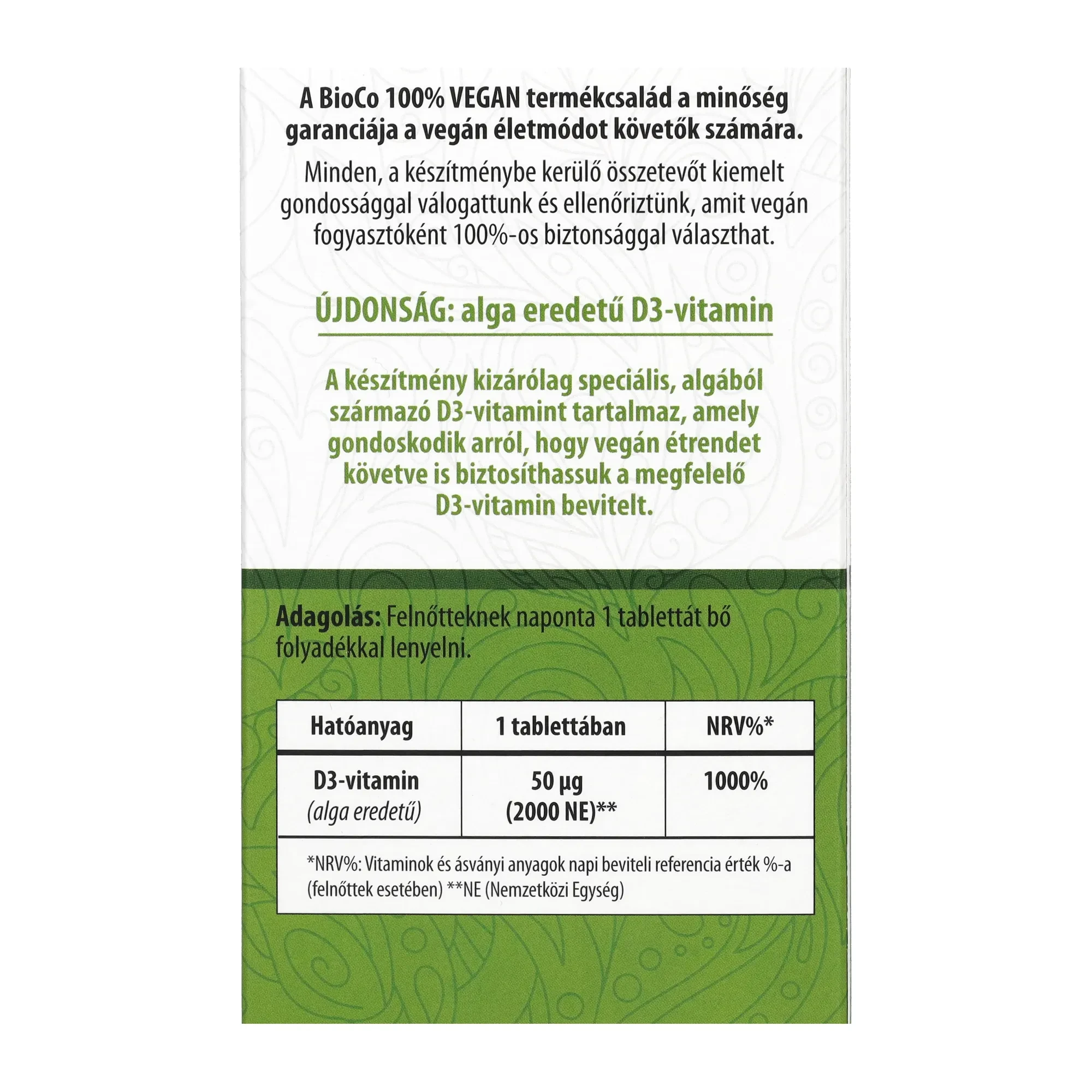 BioCo 100% VEGAN Alga D3 vitamin 2000 NE 60db