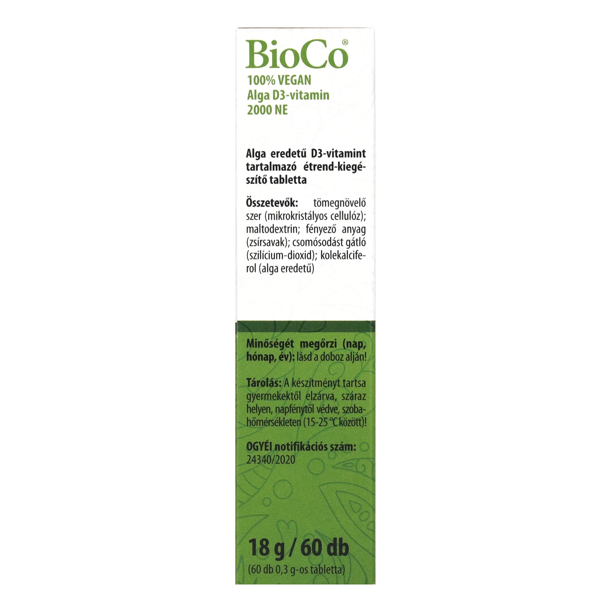 BioCo 100% VEGAN Alga D3 vitamin 2000 NE 60db
