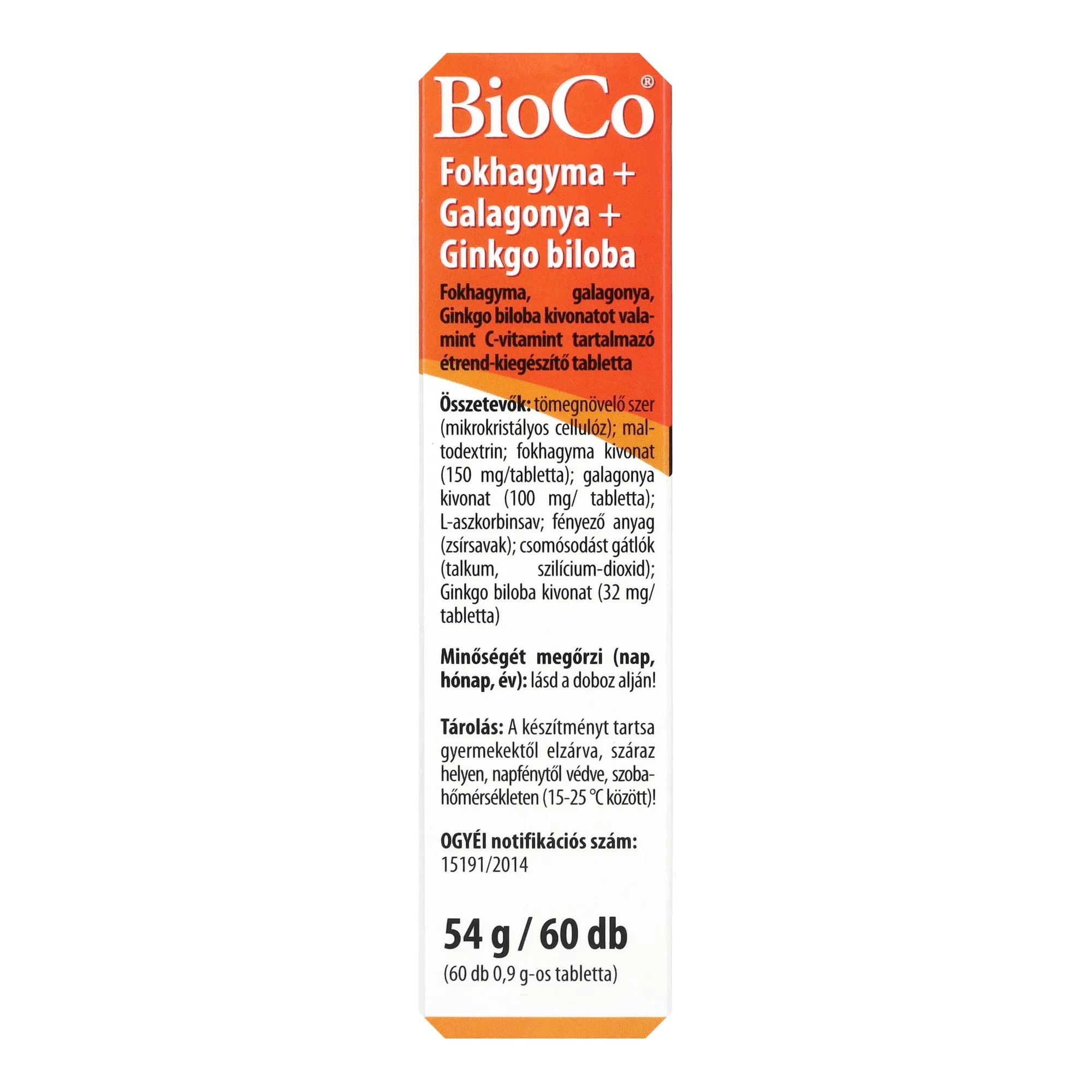 BioCo Fokhagyma Galagonya Ginkgo biloba tabletta 60db