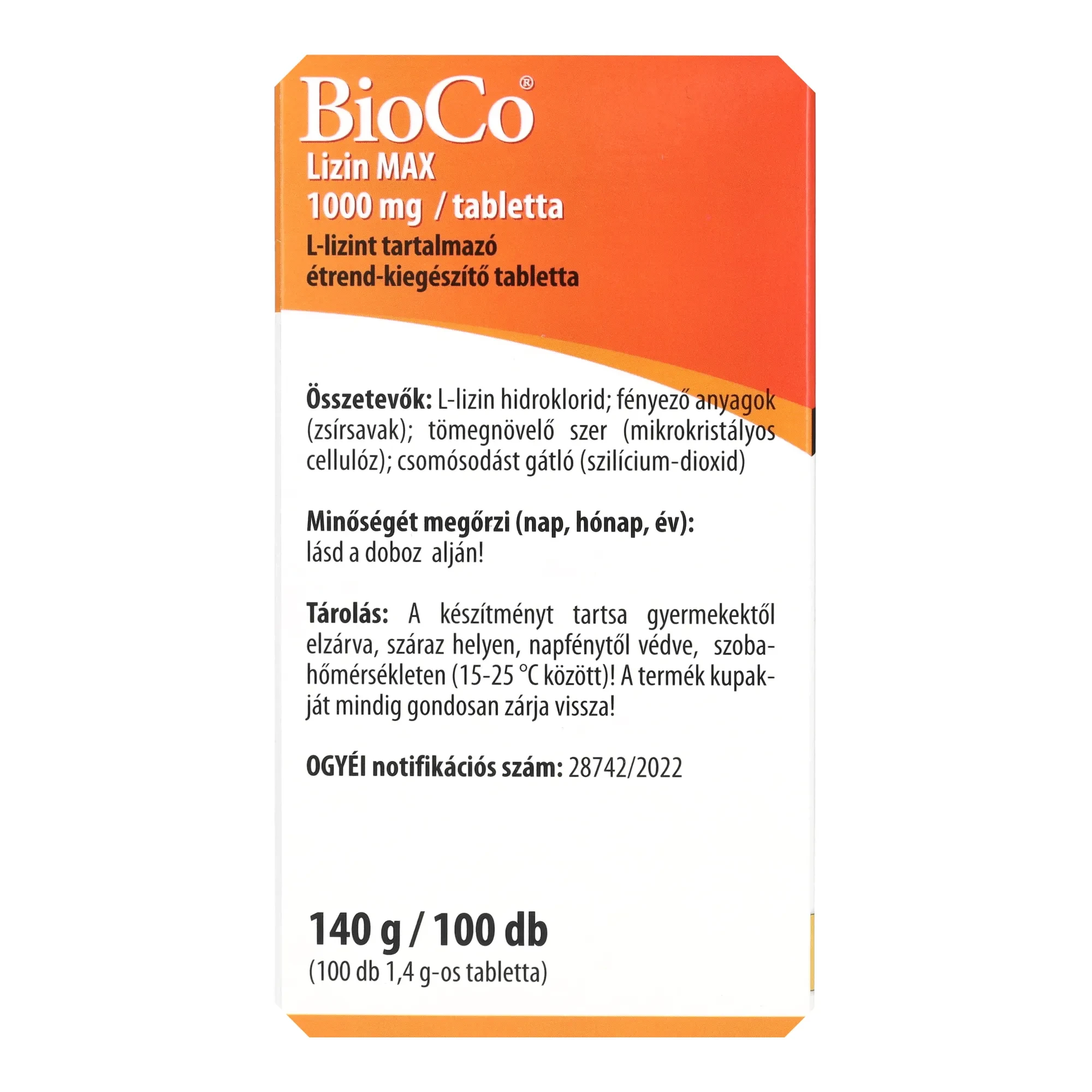 BioCo Lizin Max 1000mg Megapack tabletta 100db