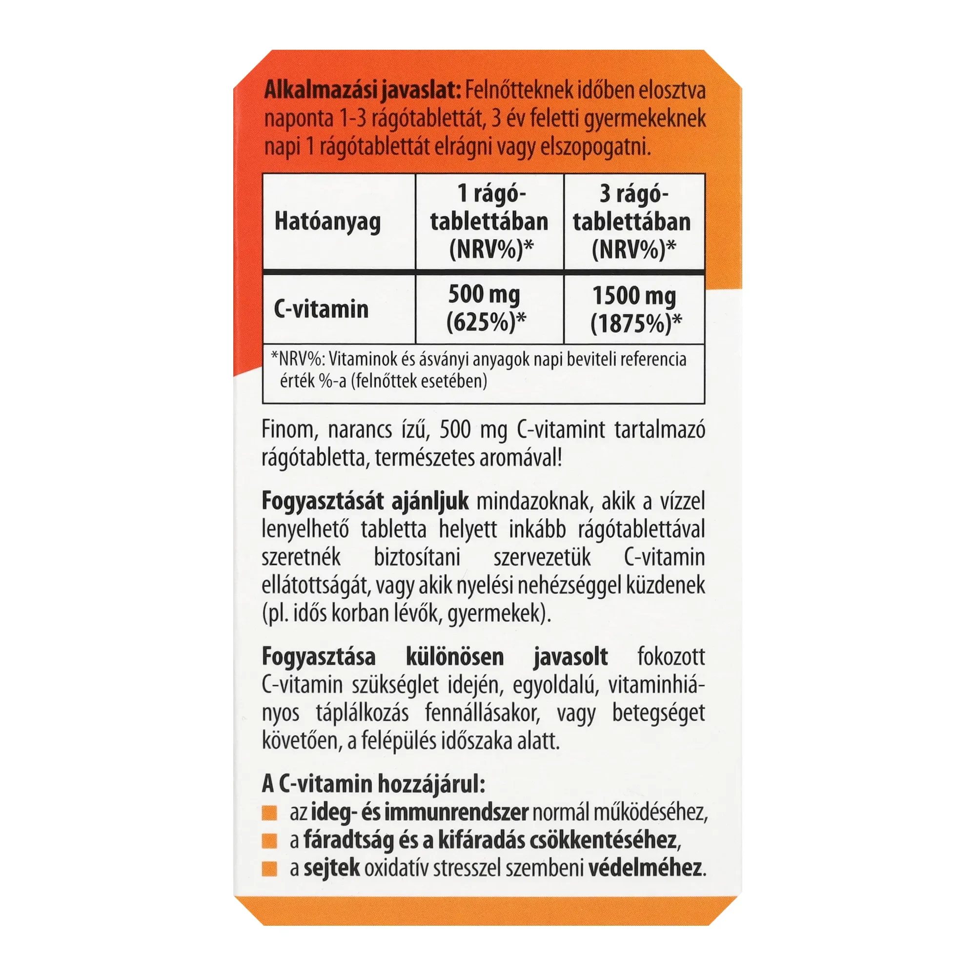 BioCo Narancs ízű C vitamin 500mg rágótableta 60db