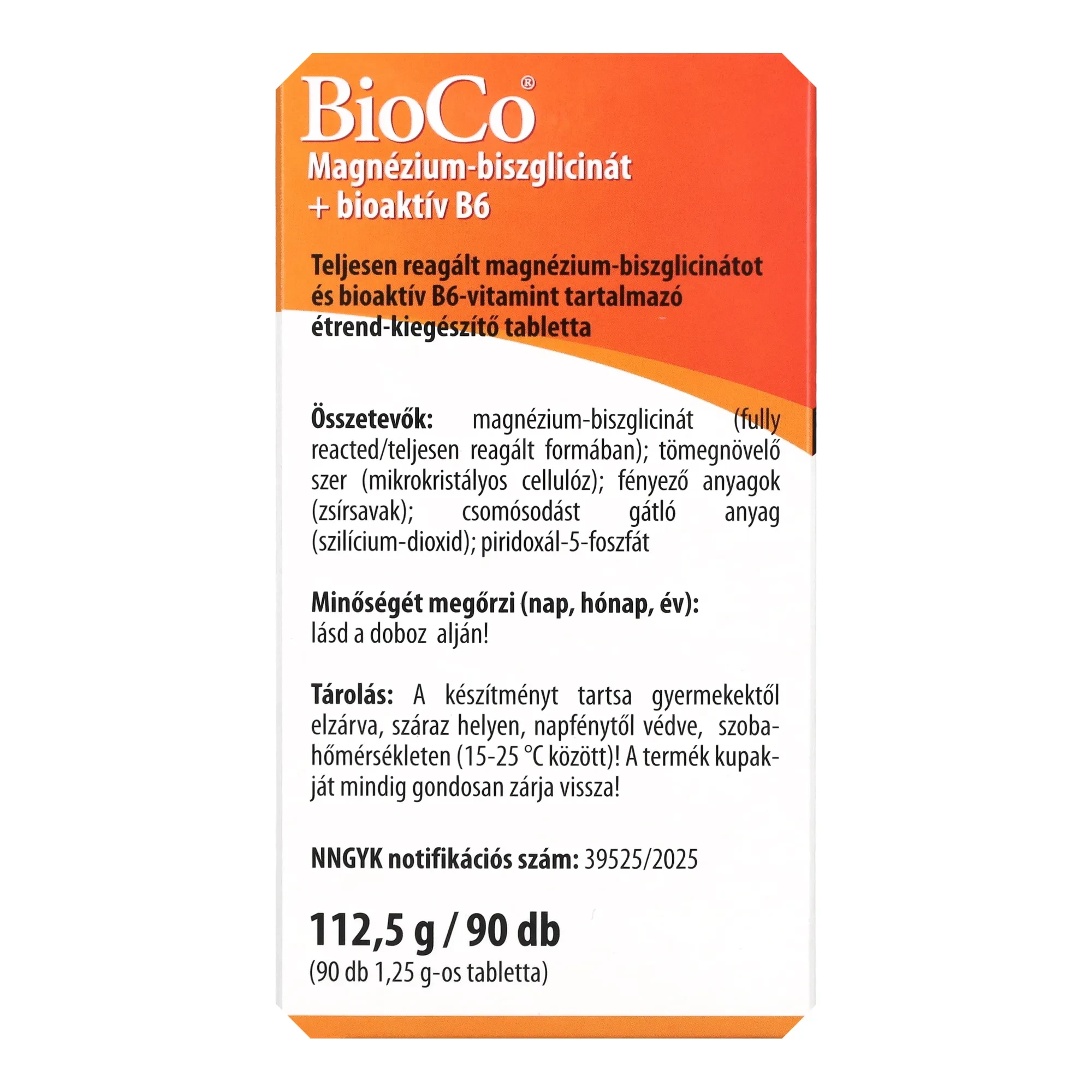 BioCo Magnézium Biszglicinát +B6 vitamin tabletta 90db