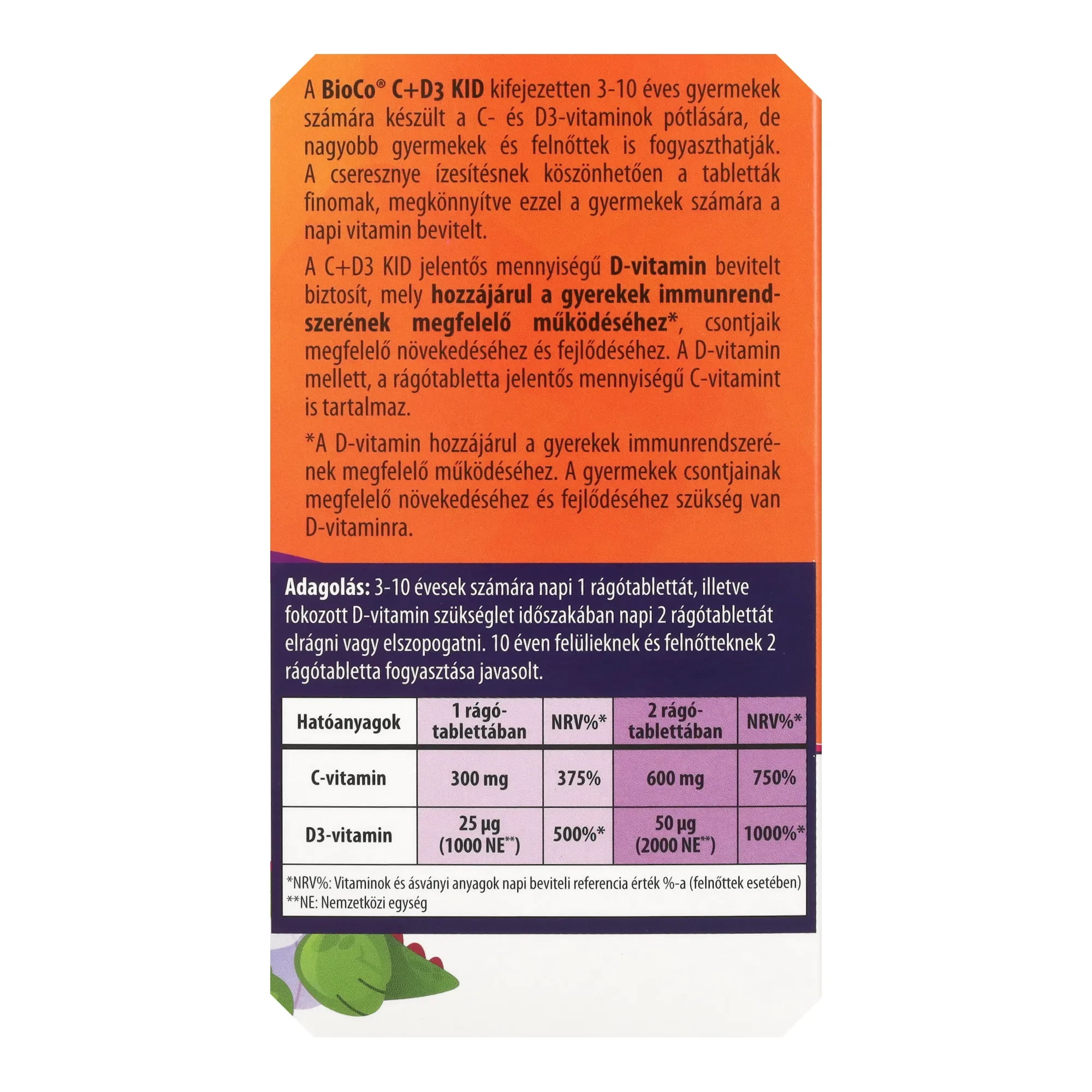 BioCo C+D3 KID cseresznye ízű rágótabletta 90db