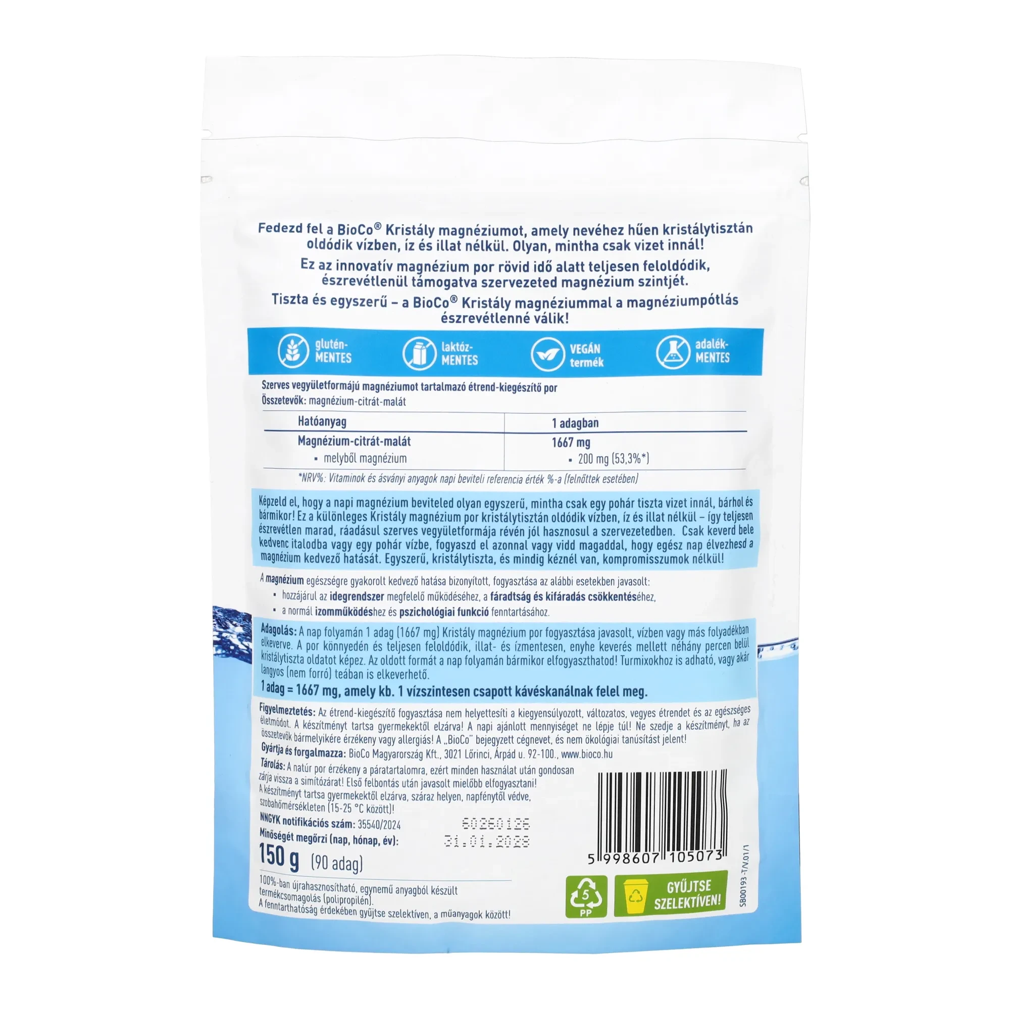 BioCo Kristály Magnézium tasakos por 150 g