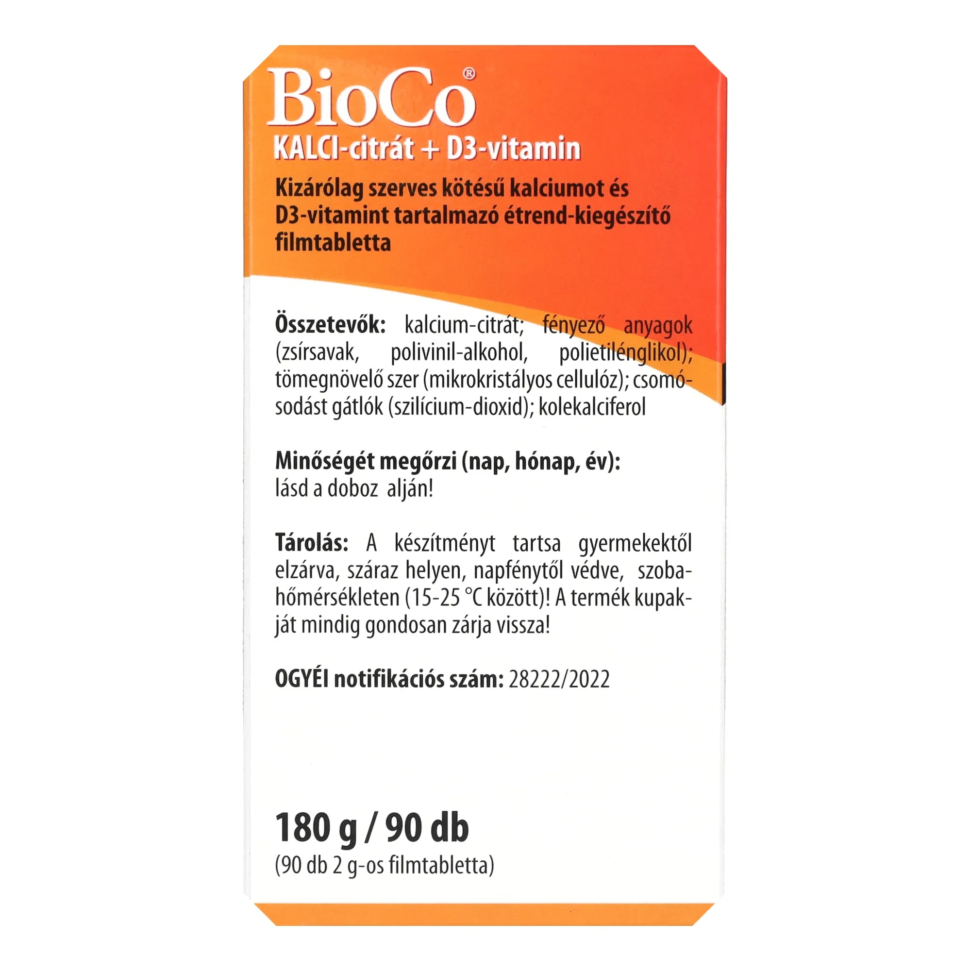BioCo Kalci-citrát+D3-vitamin 90db