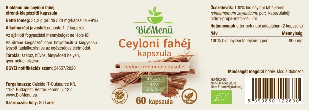 BioMenü BIO CEYLONI FAHÉJ kapszula 60 db