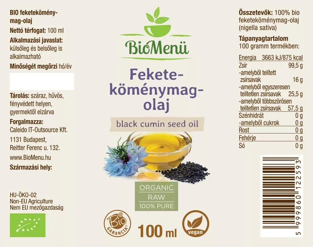 BioMenü BIO FEKETEKÖMÉNYMAG-OLAJ 100 ml