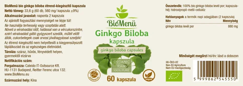 BioMenü BIO Ginkgo Biloba kapszula 60 db
