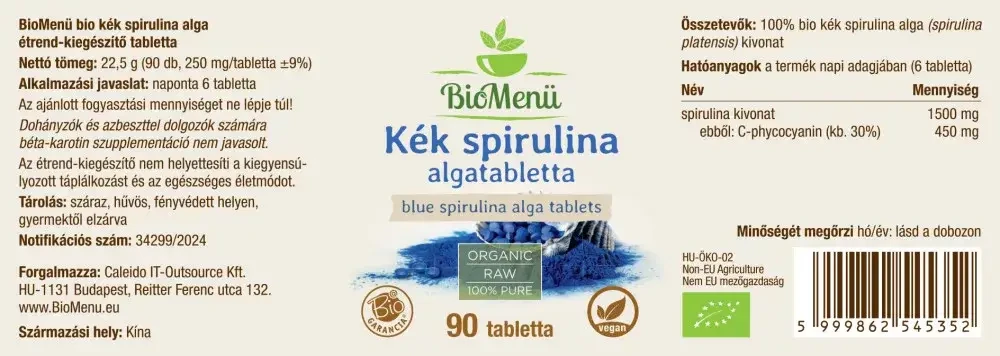 BioMenü BIO KÉK SPIRULINA ALGA tabletta 90 db