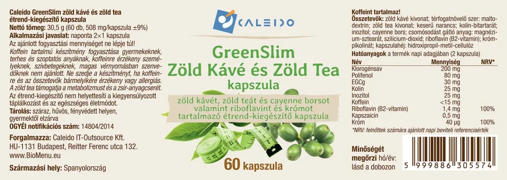 Caleido GreenSlim Zöld Kávé és Zöld Tea kapszula 60 db