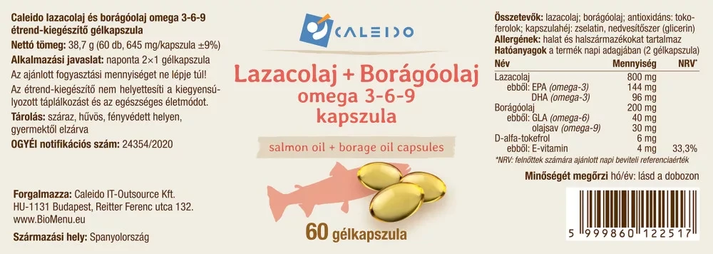 Caleido LAZACOLAJ + BORÁGÓOLAJ omega 3-6-9 gélkapszula 60 db