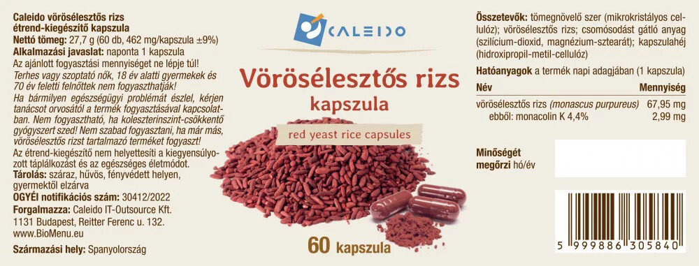 Caleido VÖRÖSÉLESZTŐS RIZS kapszula 60 db