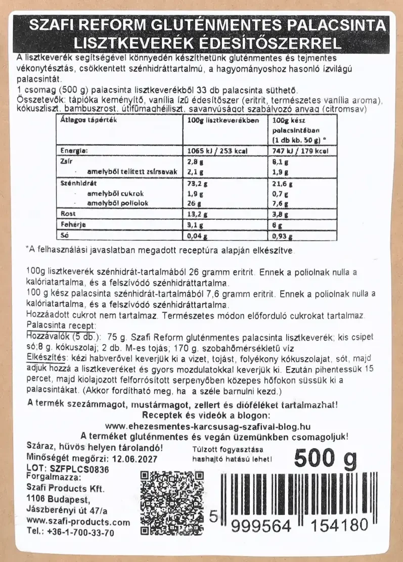 Szafi Reform szénhidrát-csökkentett palacsinta lisztkeverék (gluténmentes) 500g