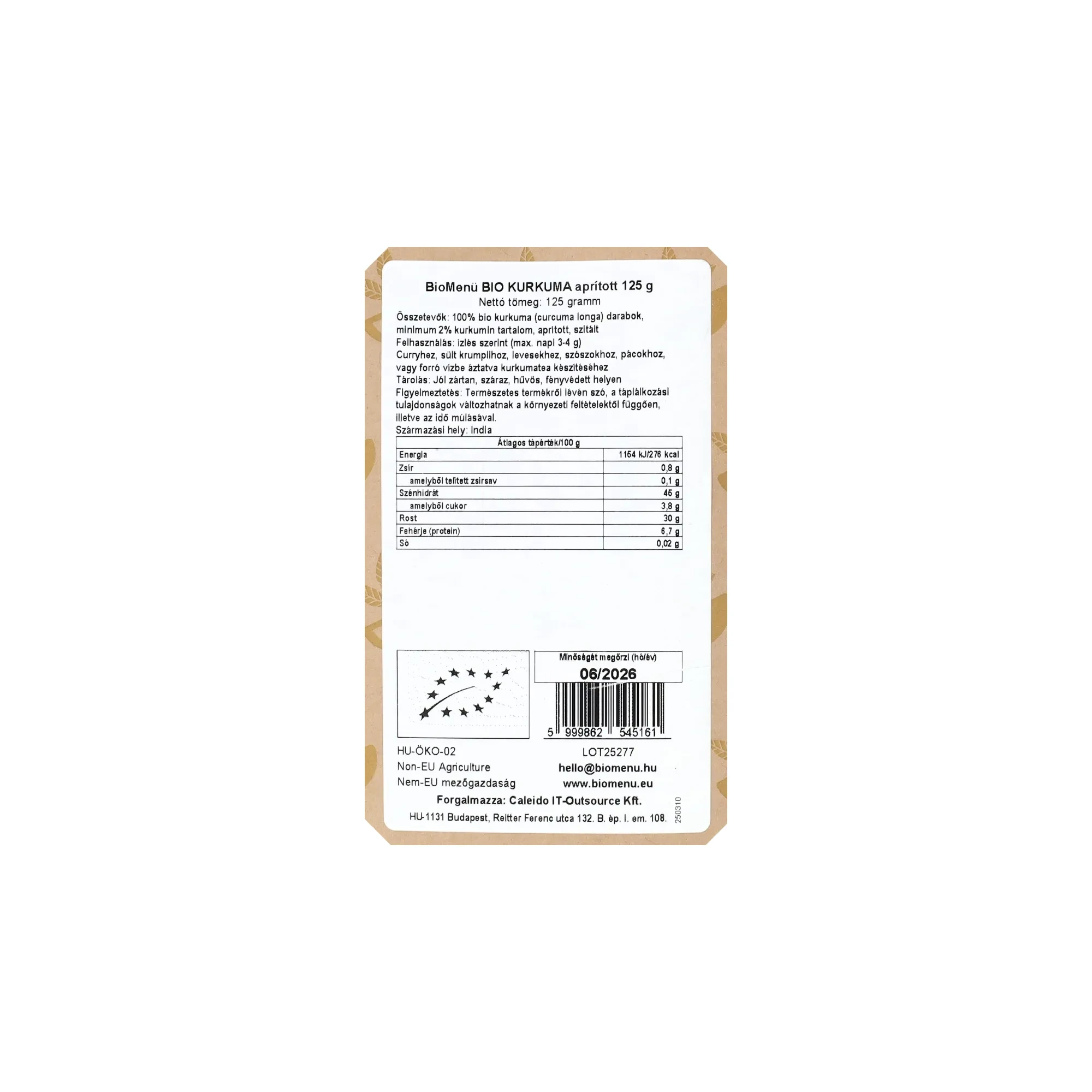 Biomenü BIO KURKUMA Aprított 125 g