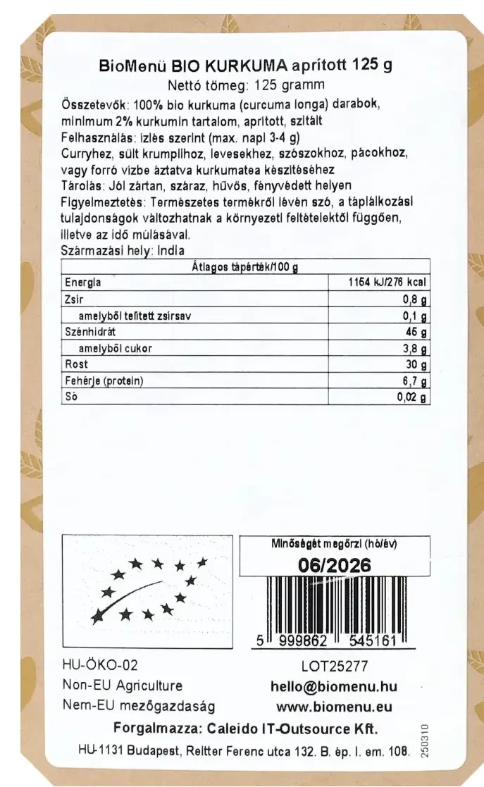 Biomenü BIO KURKUMA Aprított 125 g