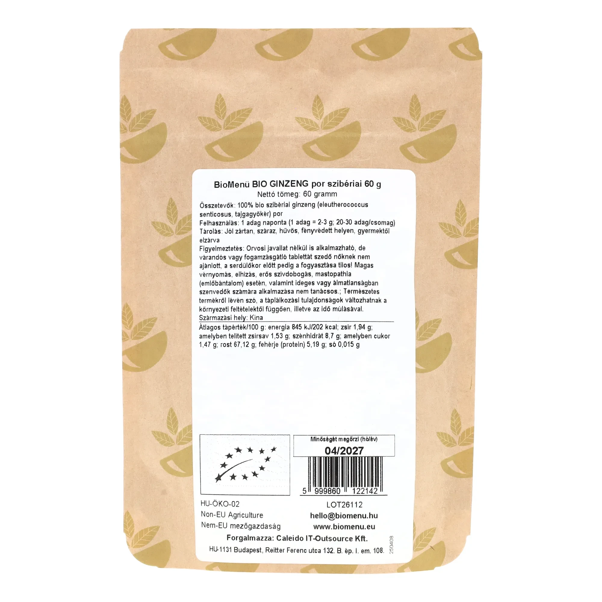 BioMenü BIO GINSENG por szibériai 60 g