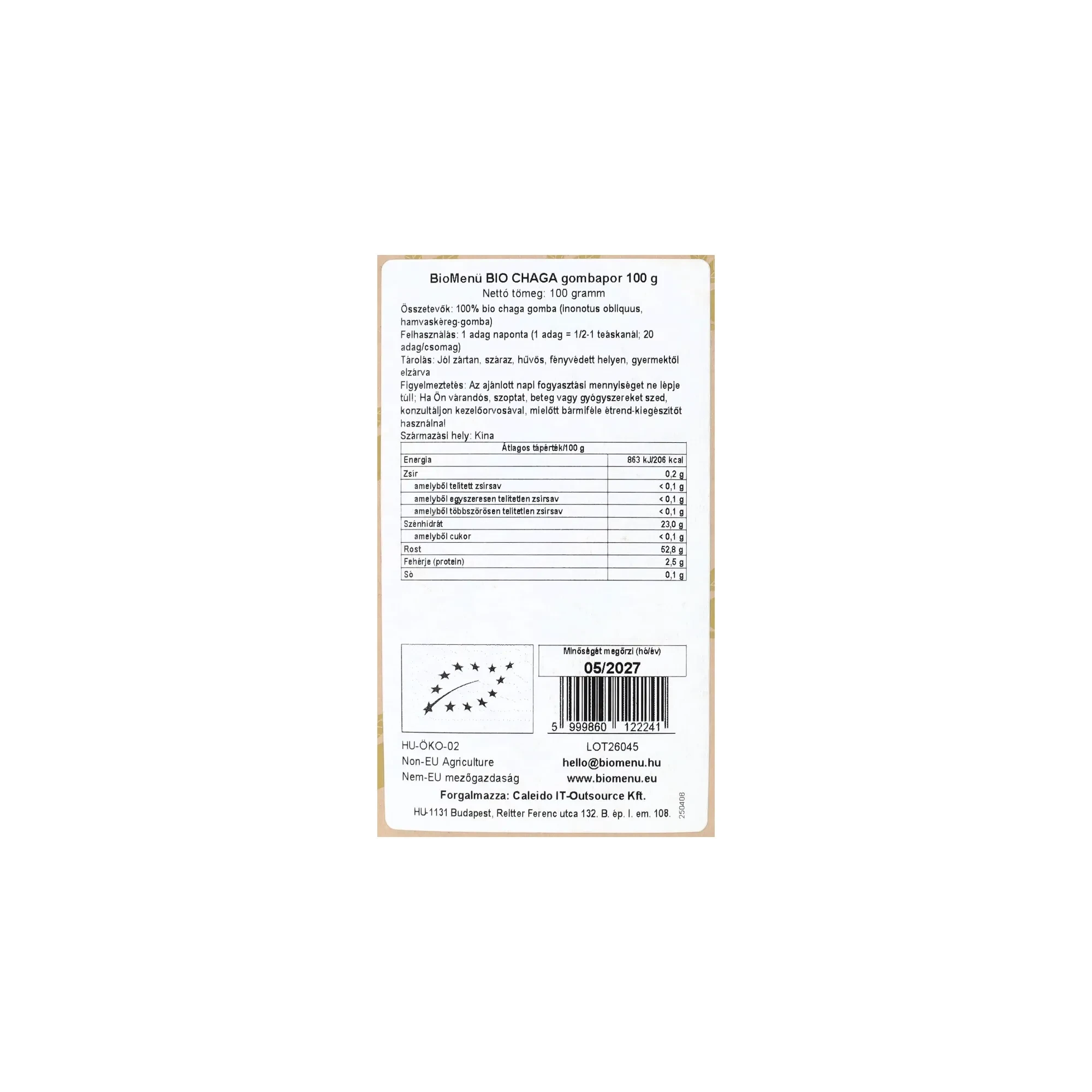 BioMenü BIO CHAGA gombapor 100g
