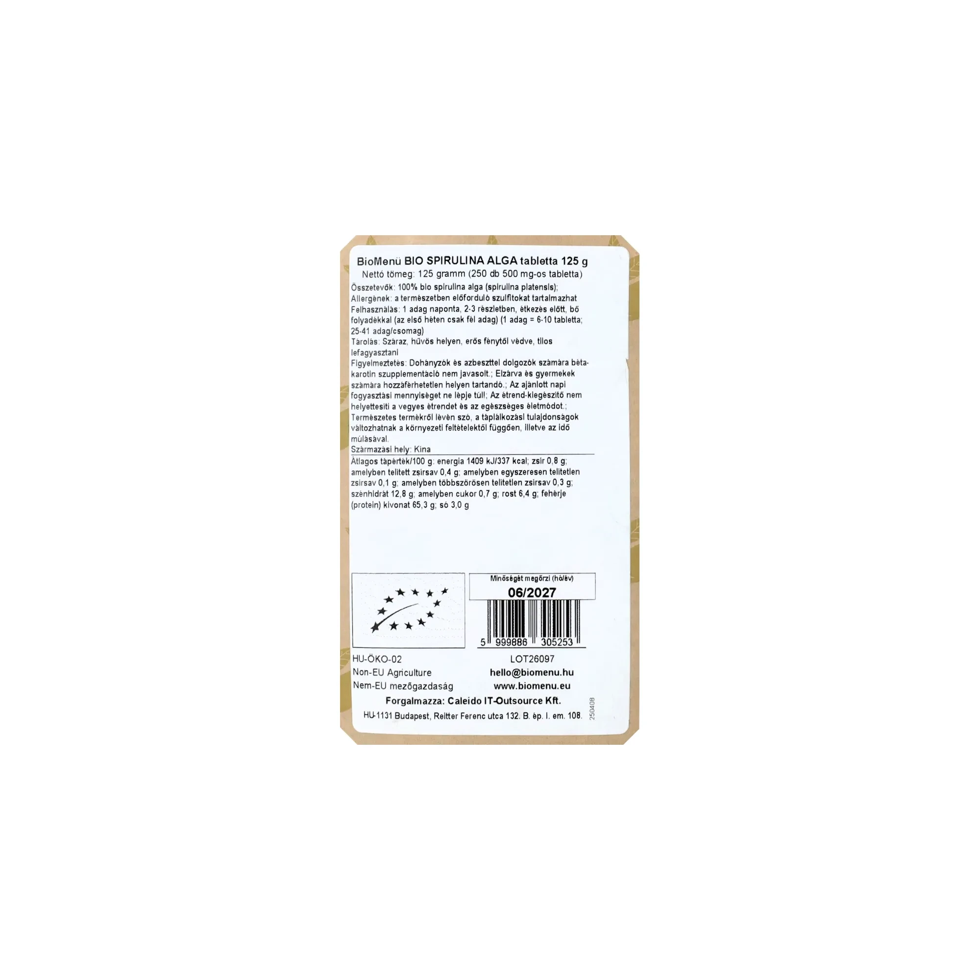 BioMenü BIo Spirulina tabletta 125g