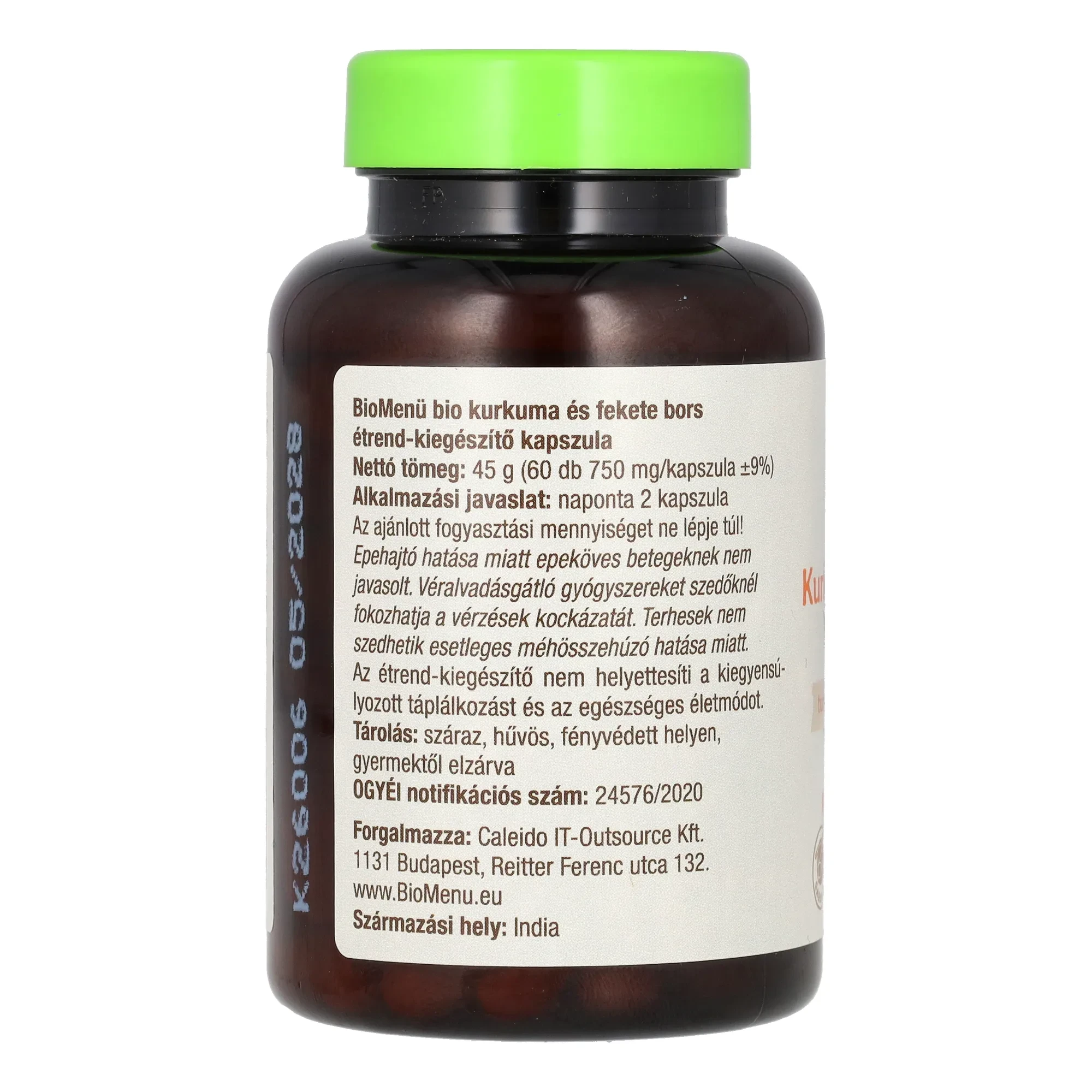 BioMenü BIO KURKUMA + FEKETE BORS kapszula 60 db