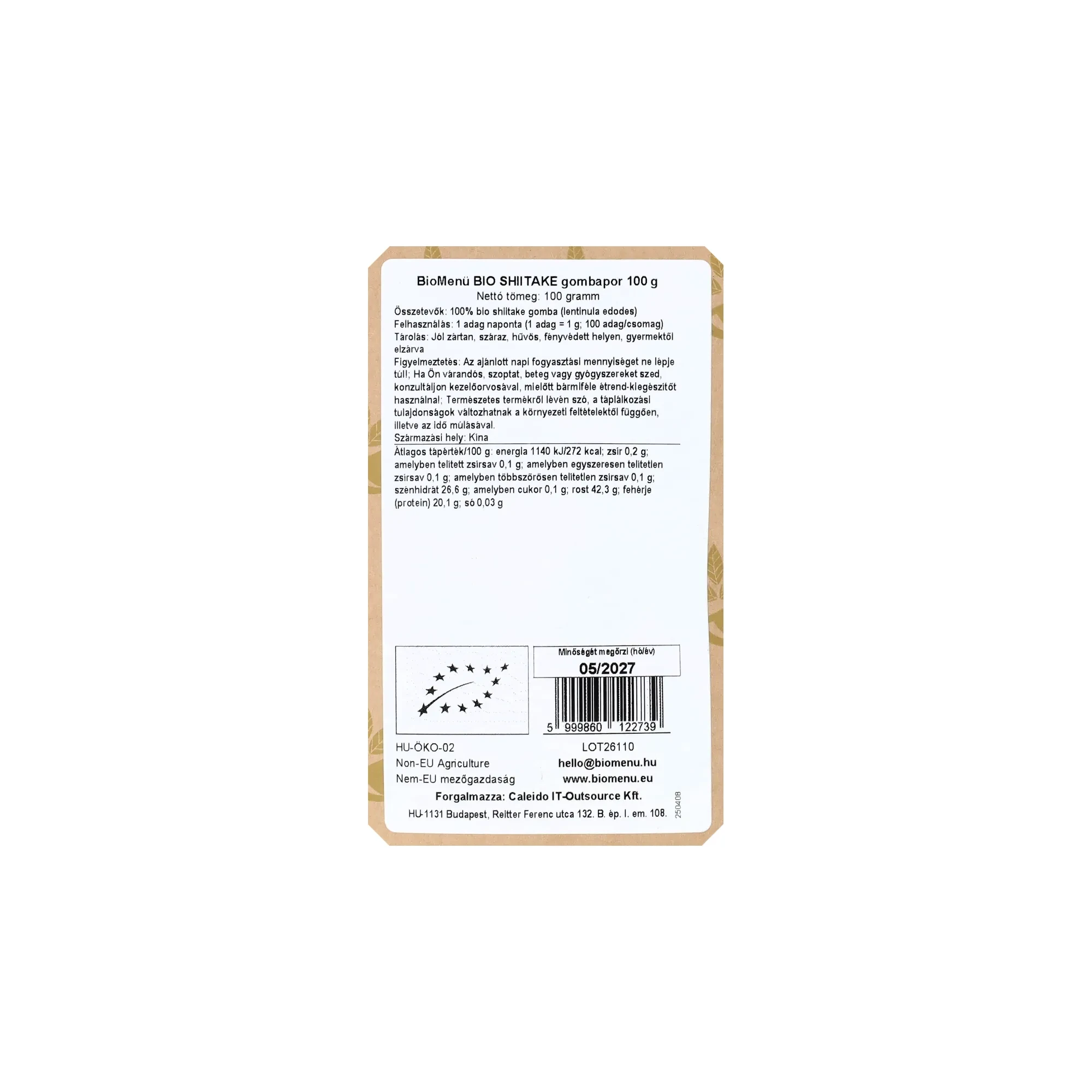 BioMenü BIO SHIITAKE gombapor 100 g