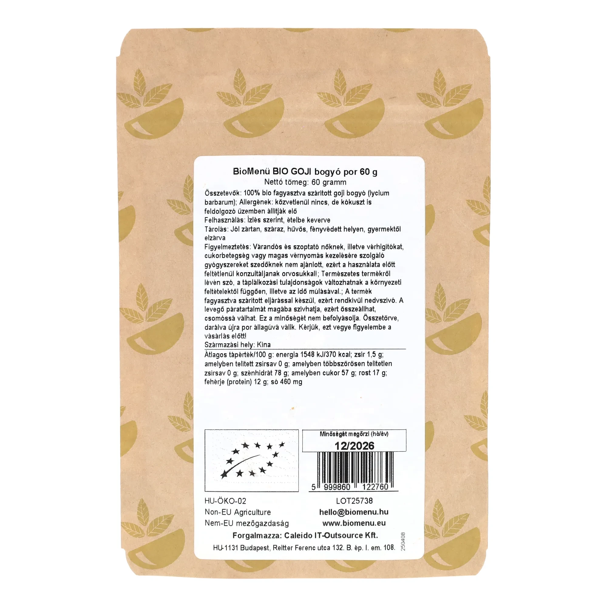 BioMenü BIO GOJI bogyó por 60 g