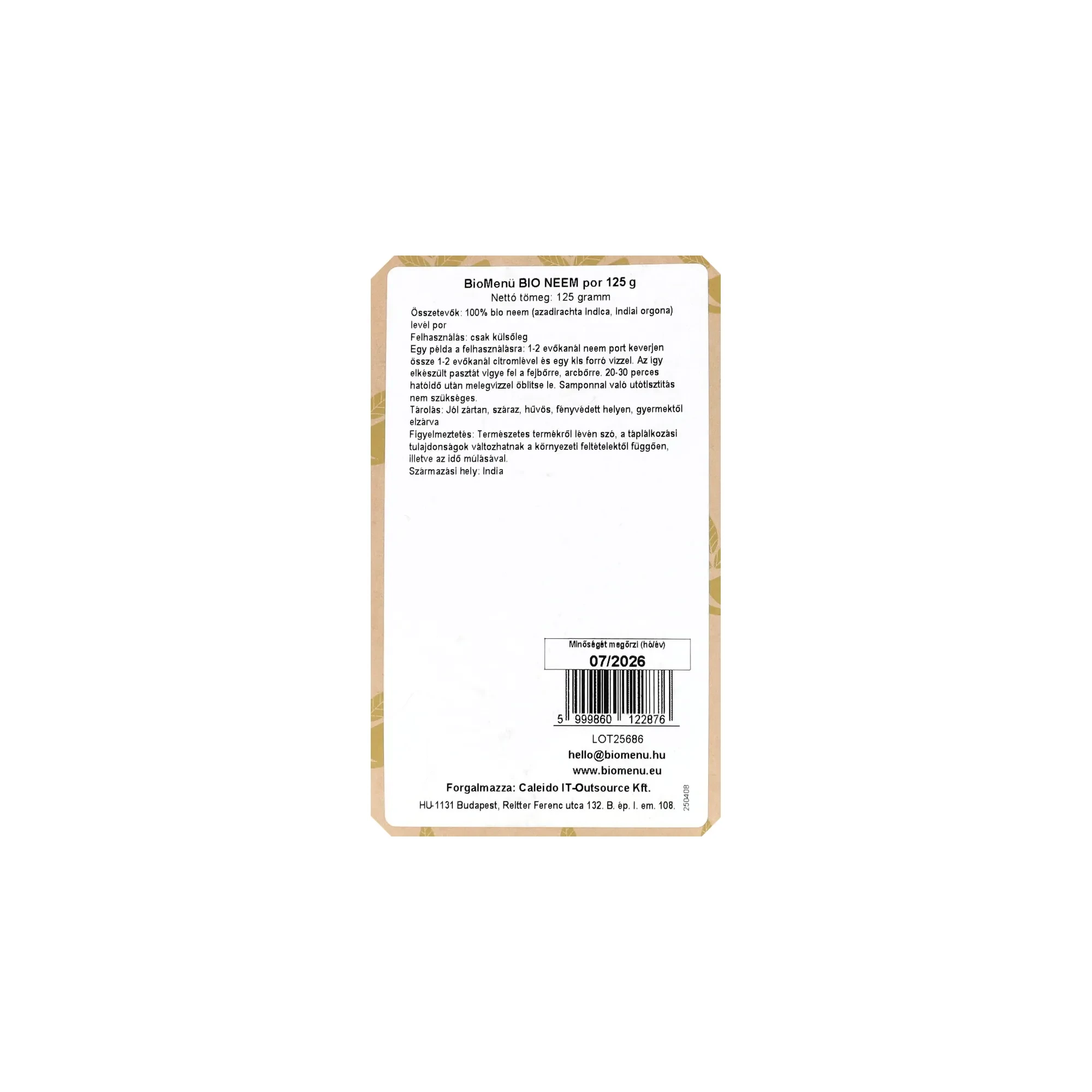 BioMenü BIO NEEM por 125 g