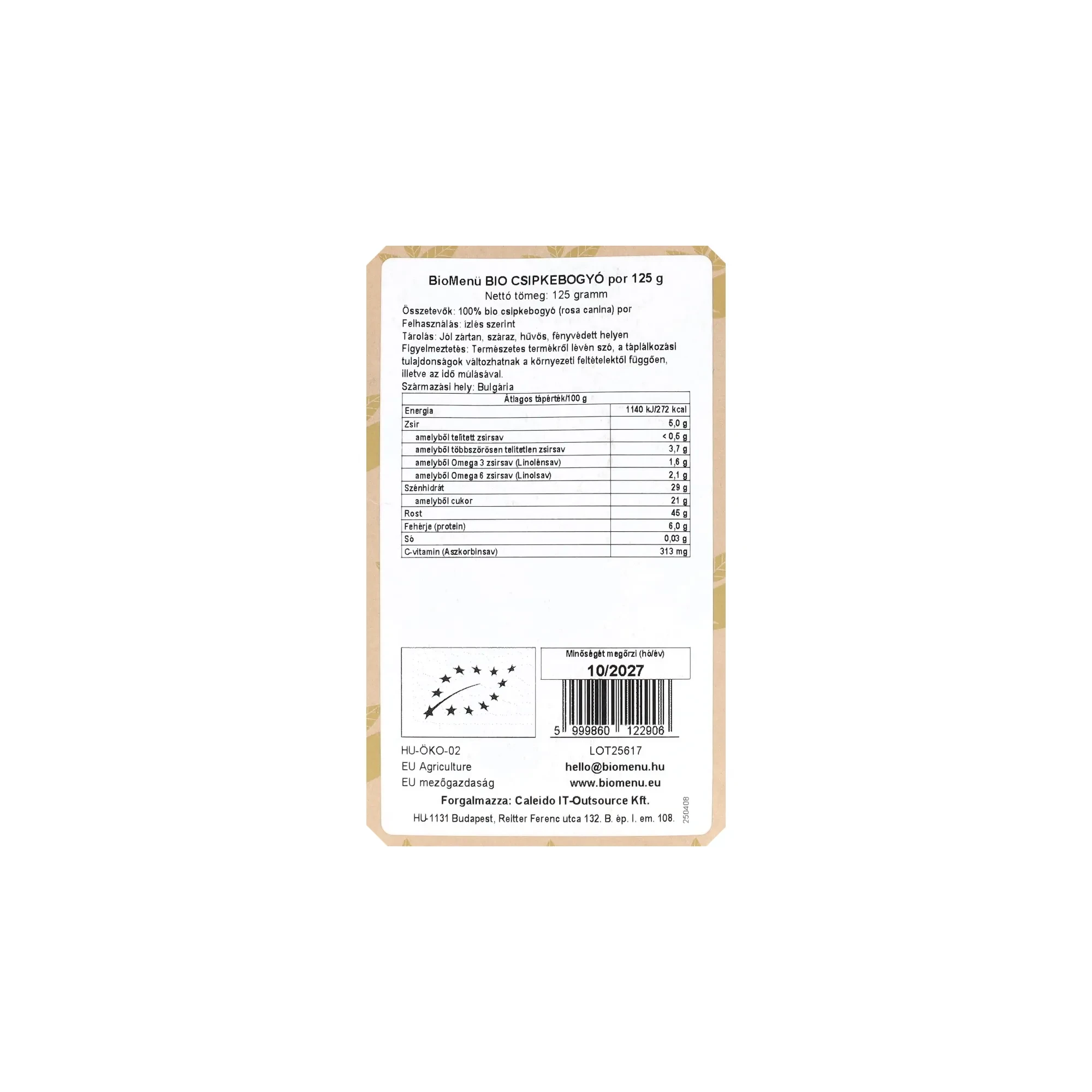 BioMenü BIO CSIPKEBOGYÓ por 125 g