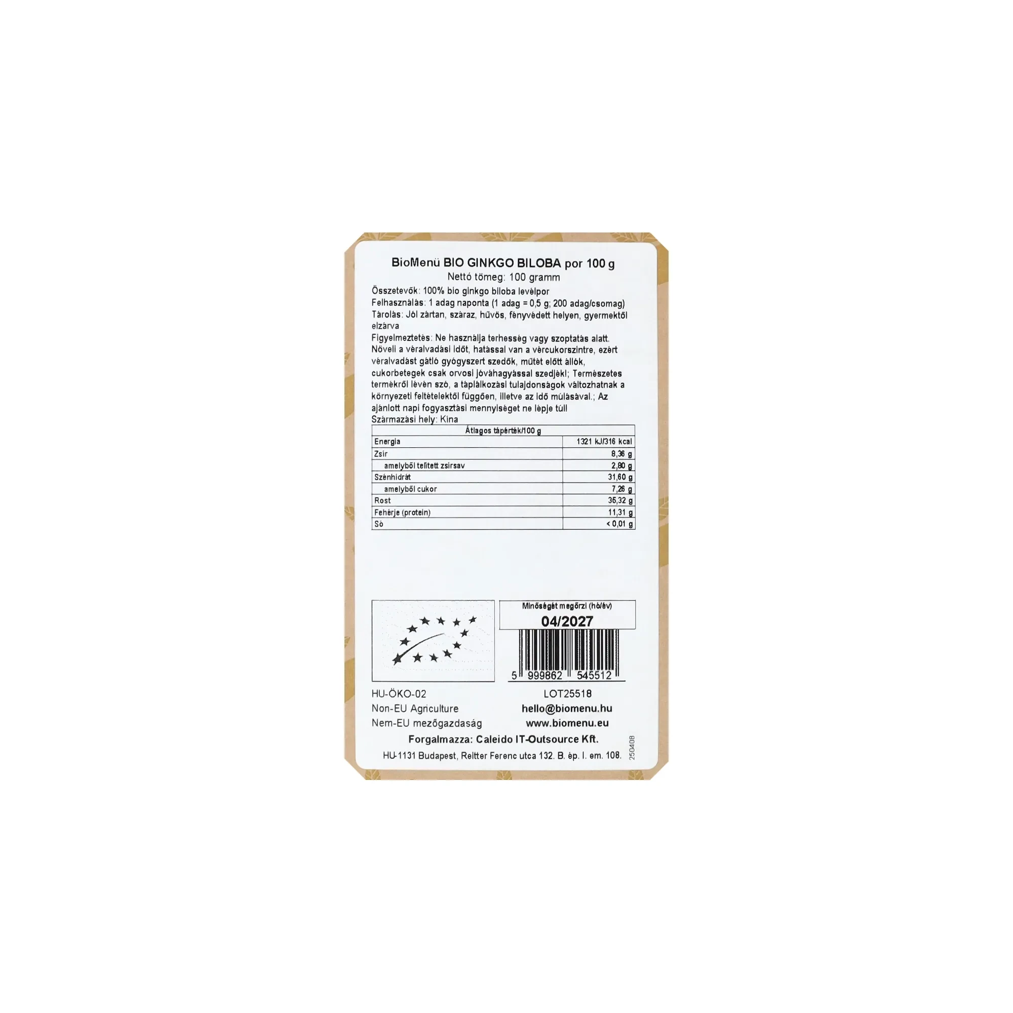 Biomenü Bio Ginkgo Biloba por 100g