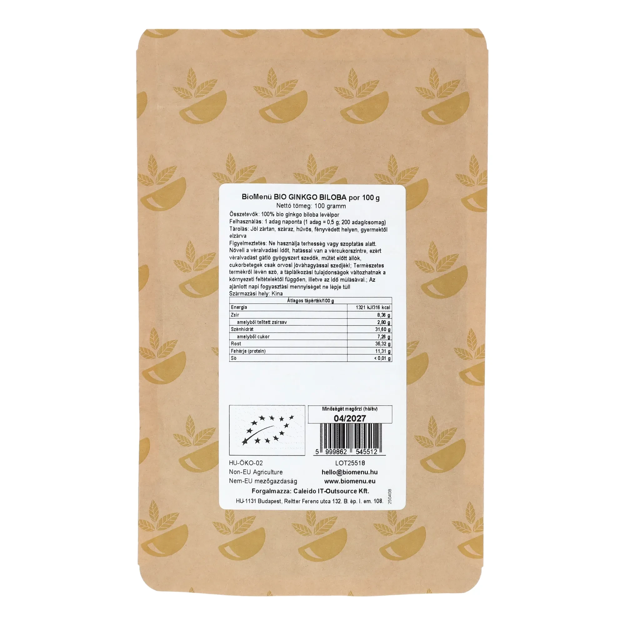 Biomenü Bio Ginkgo Biloba por 100g
