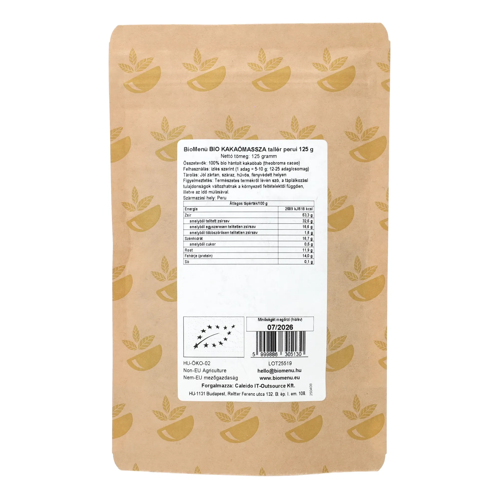 BioMenü BIO KAKAÓMASSZA tallér perui 125 g