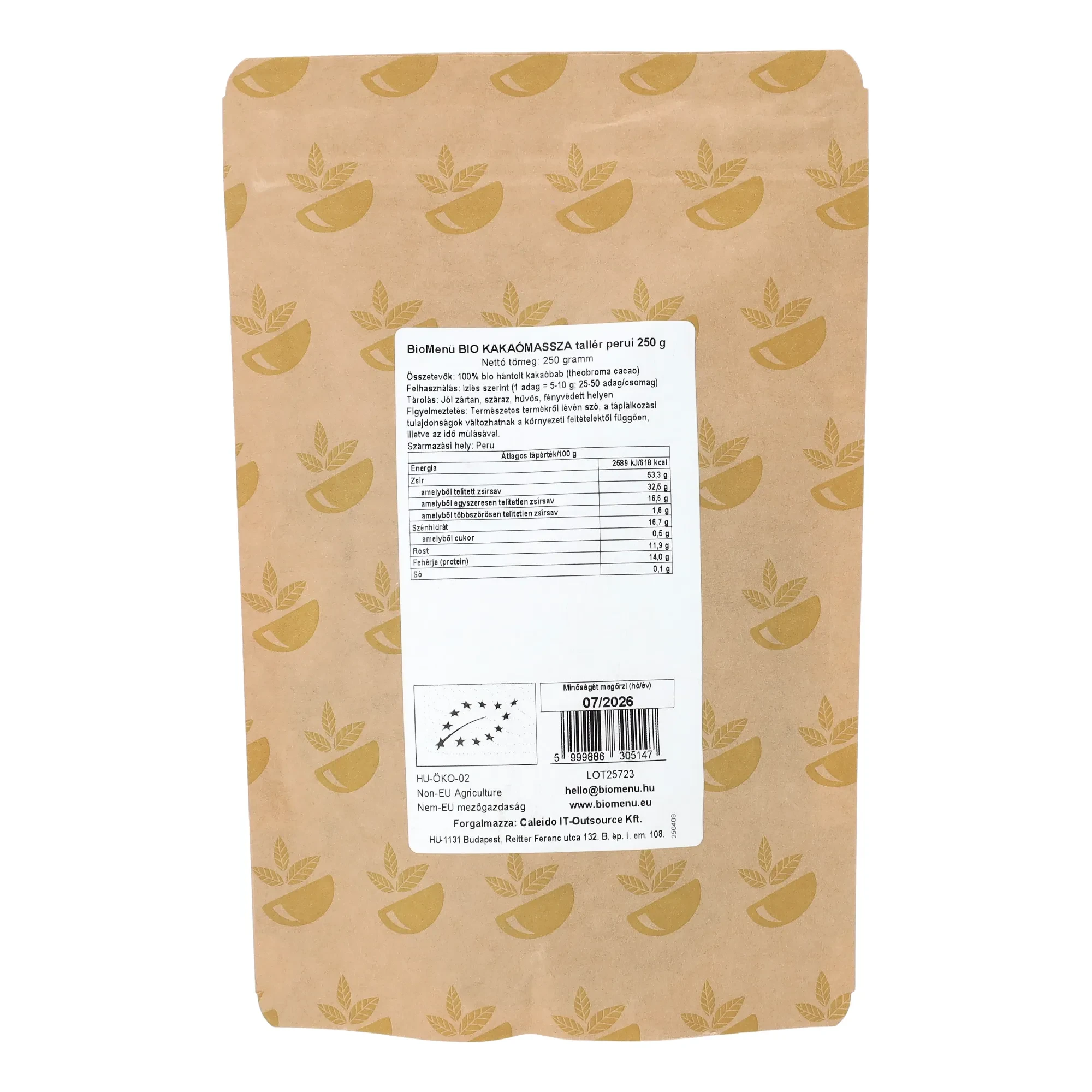 BIO KAKAÓMASSZA tallér perui 250 g
