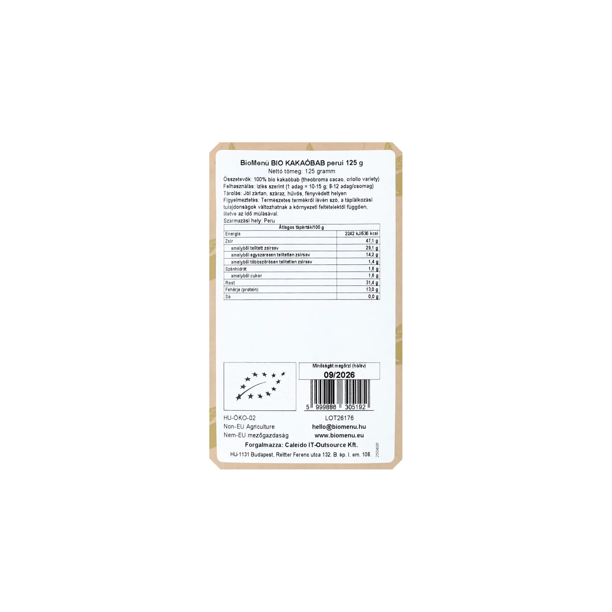BioMenü BIO perui KAKAÓBAB 125 g