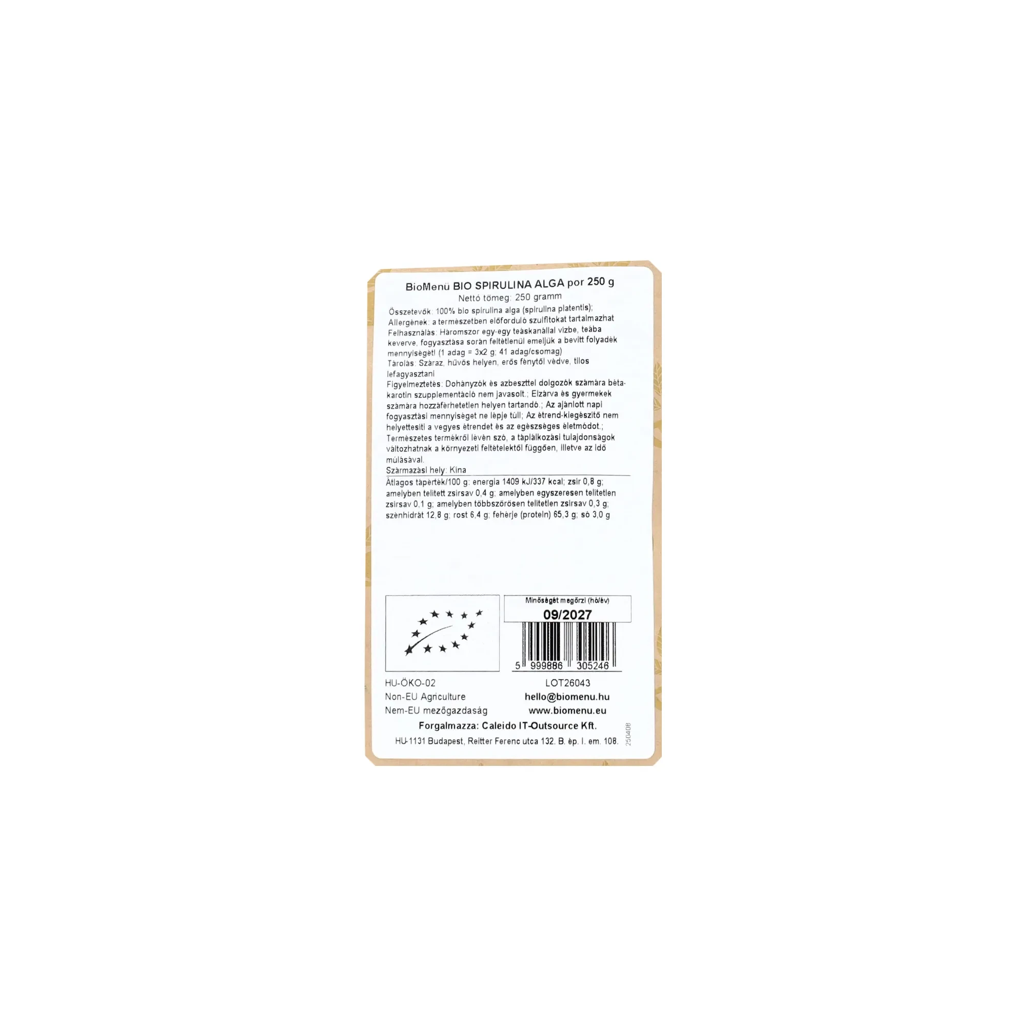 BioMenü BIO SPIRULINA por 250 g