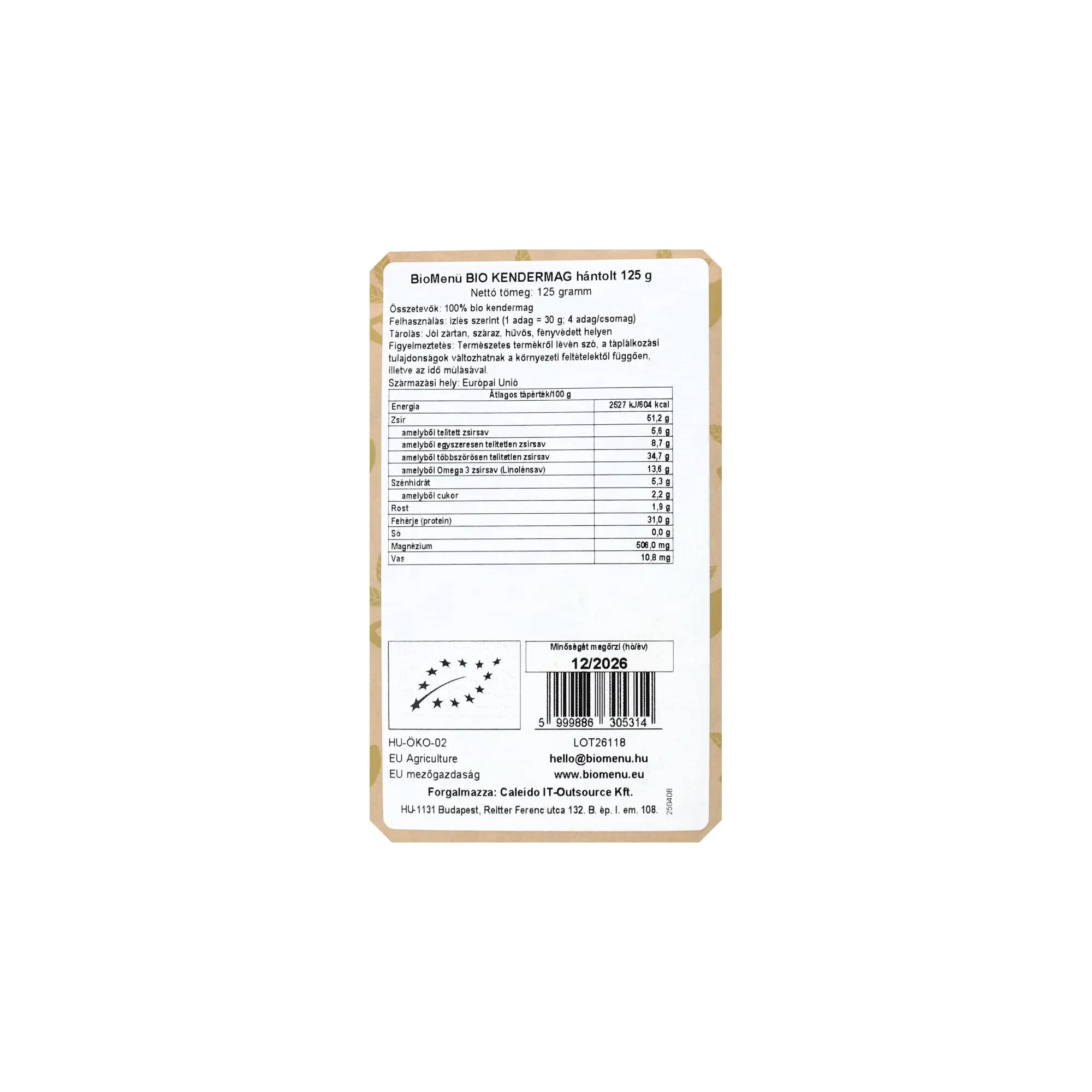 BioMenü BIO KENDERMAG hántolt 125 g