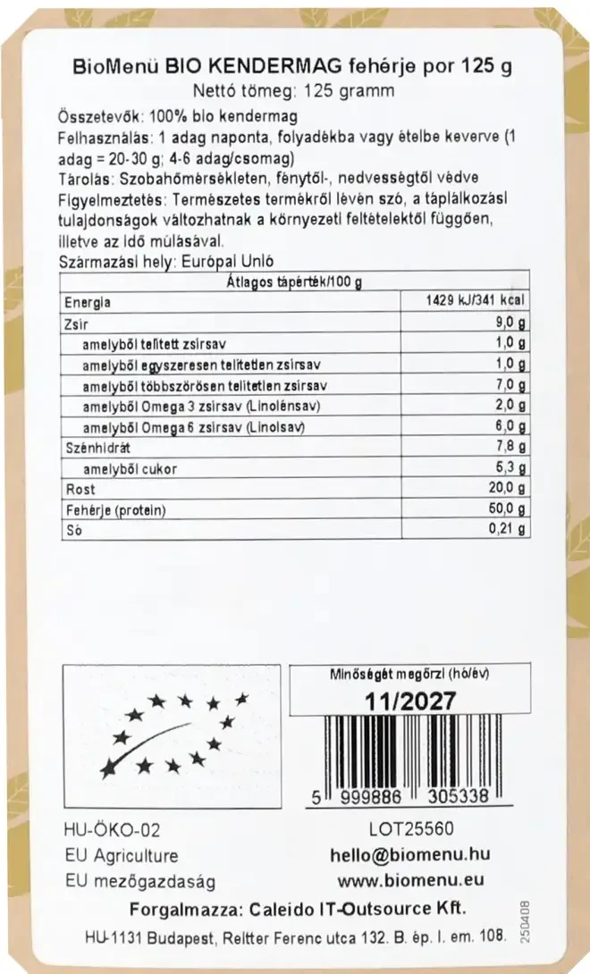 BioMenü Kendermag fehérje por 125g