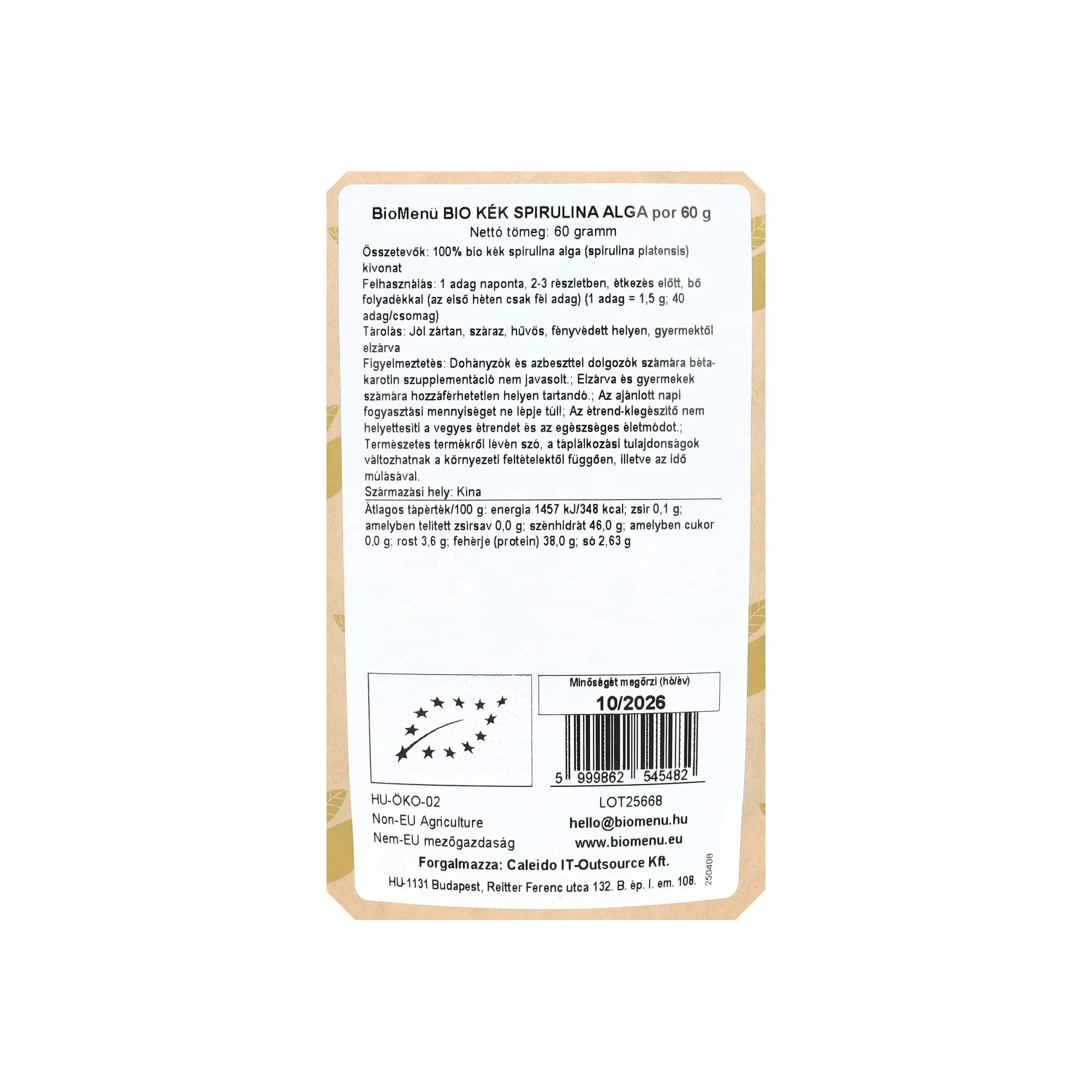 BioMenü BIO KÉK SPIRULINA ALGA por 60 g