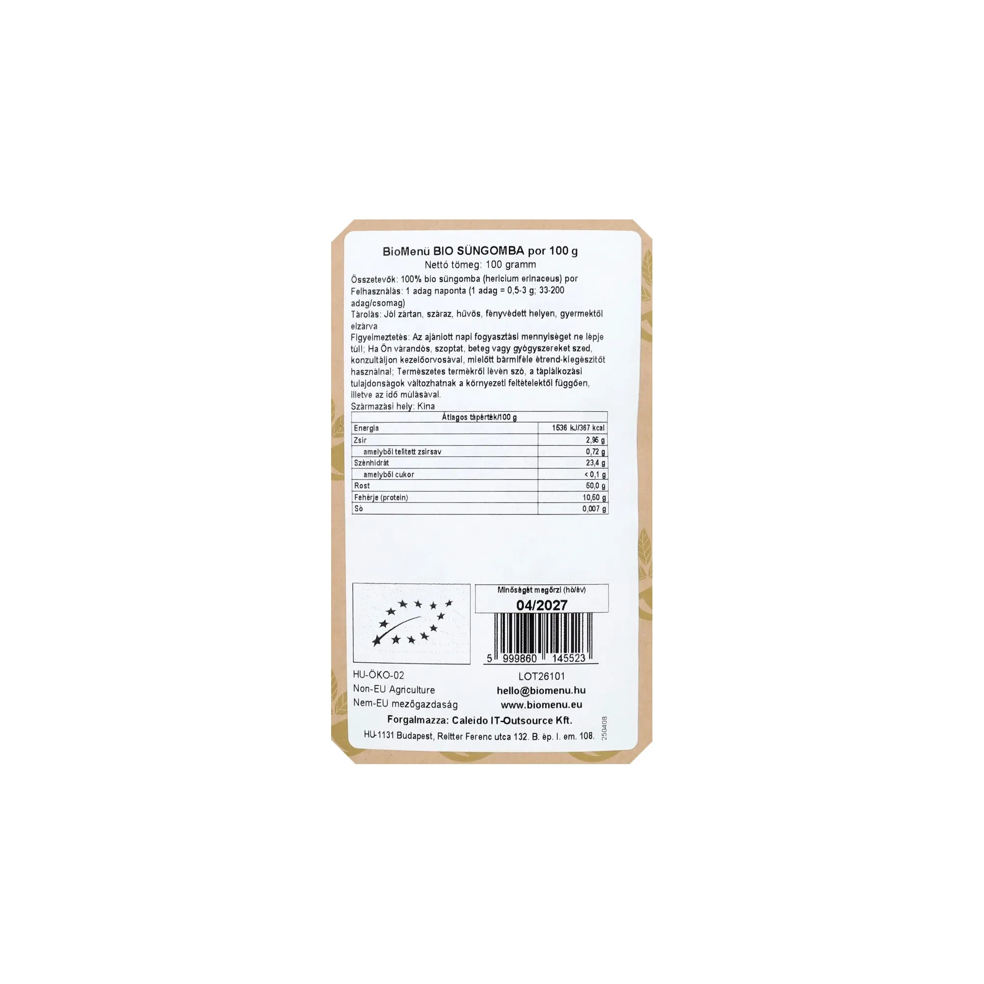 Biomenü Bio Süngomba por 100g