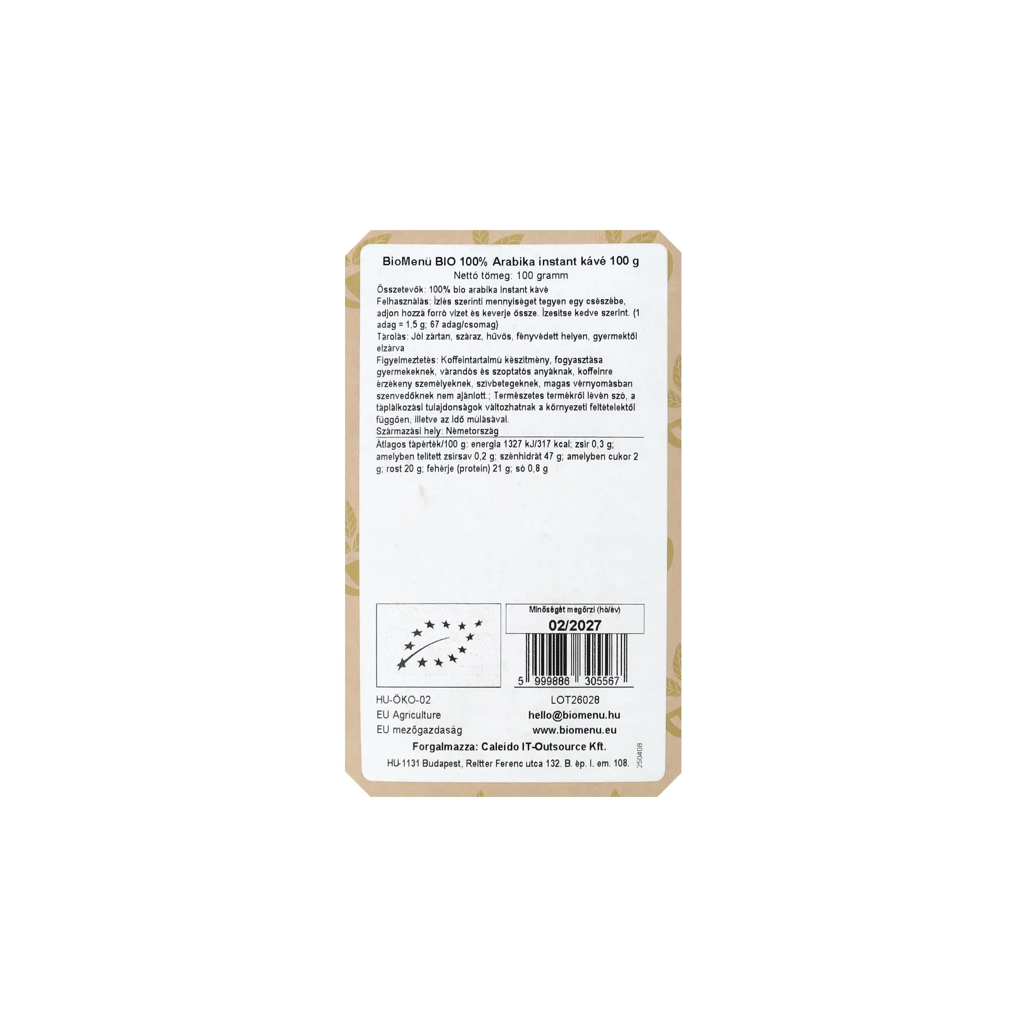 BIO 100% Arabika instant kávé 100 g