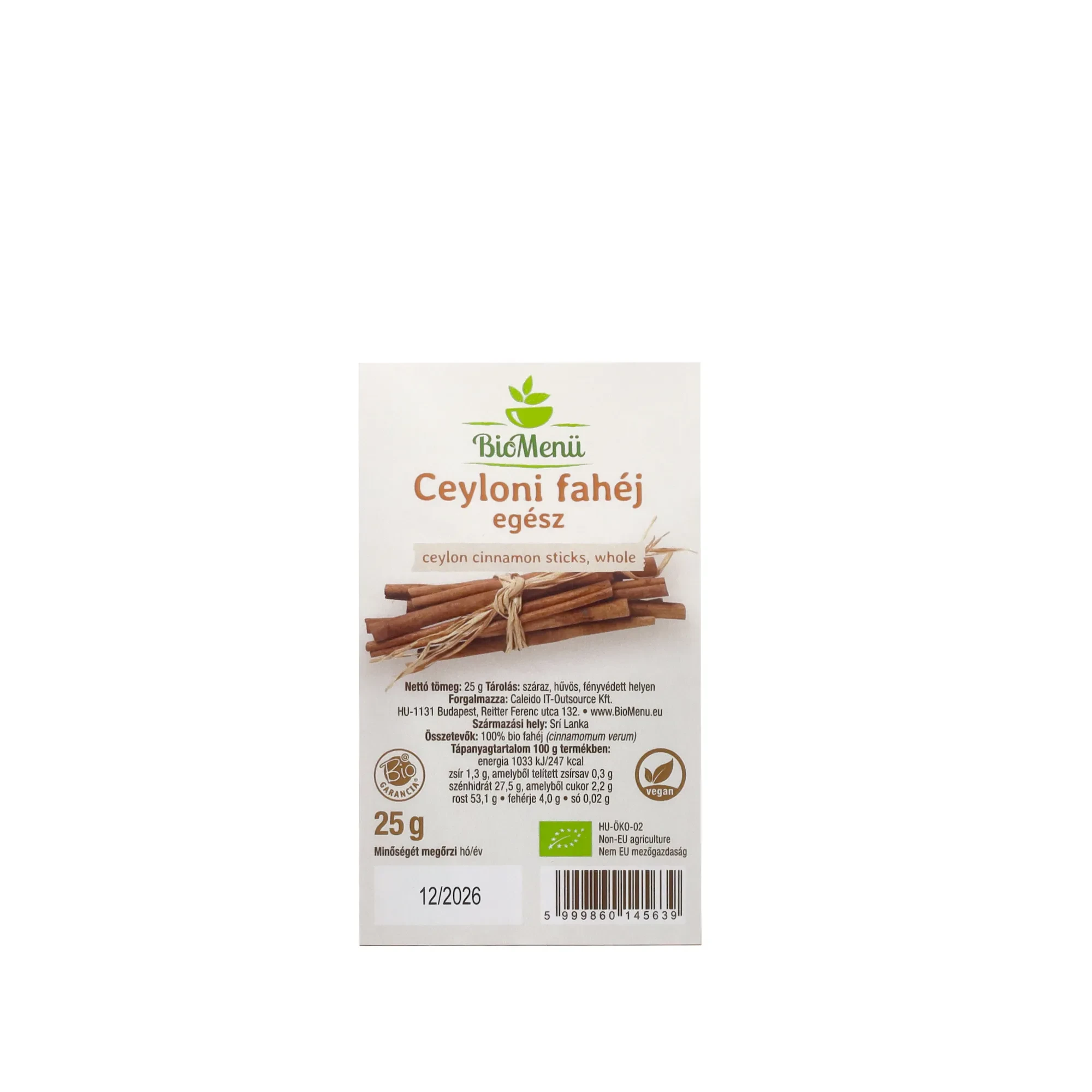 BioMenü Bio Ceyloni Fahéj egész 25g