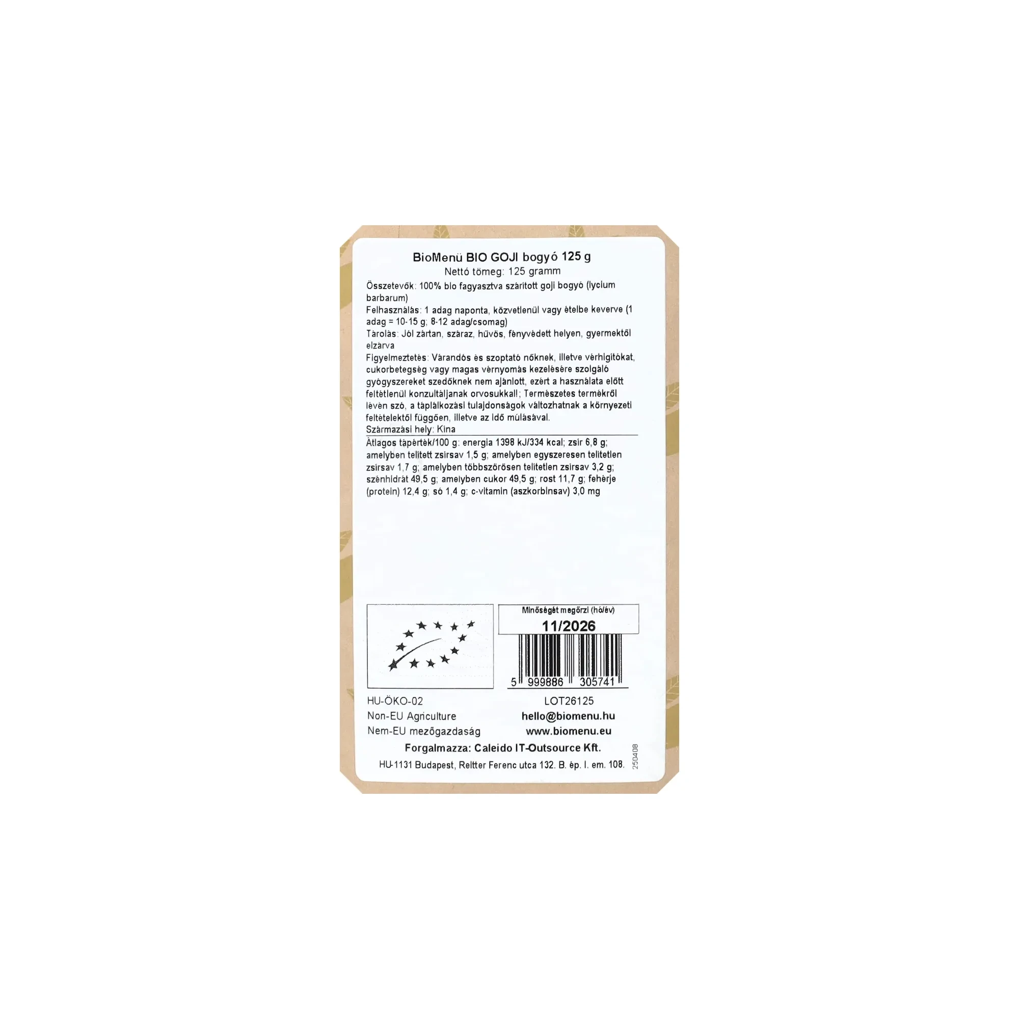 BIO GOJI bogyó 125 g